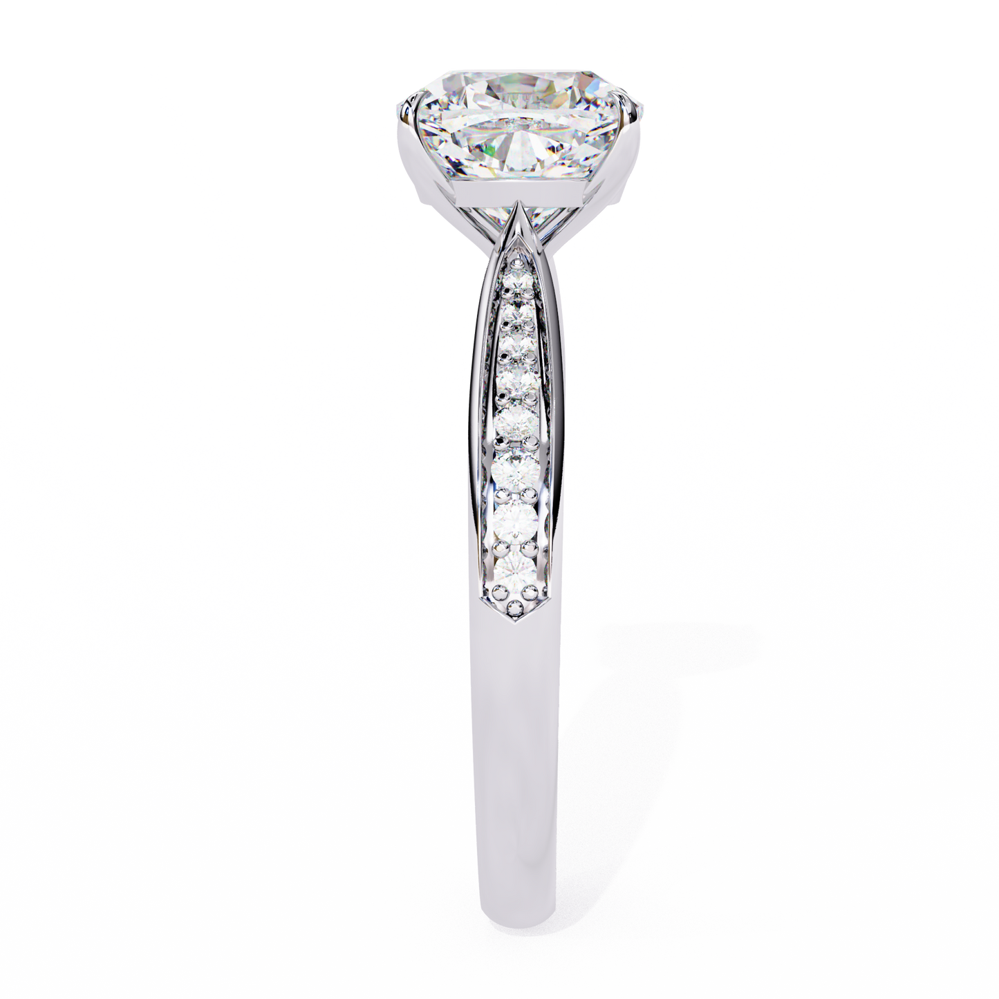 CUSHION-CUT LAB-GROWN DIAMOND SOLITAIRE ENGAGEMENT RING WITH ROUND ACCENT DIAMONDS IN WHITE GOLD ##WHITE GOLD