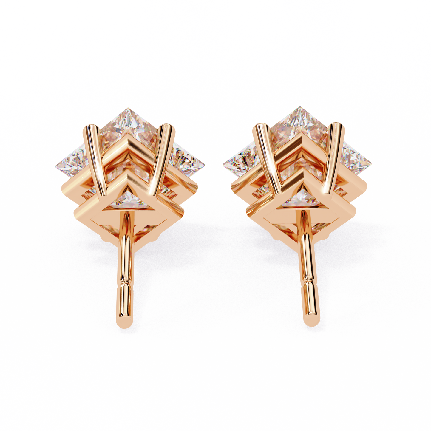 LAB-GROWN DIAMOND EARRING WITH PRINCESS CUT STUD DESIGN IN ROSE GOLD FEATURING VVS TO VS+ D–F DIAMONDS LUXURY JEWELRY #ROSE GOLD