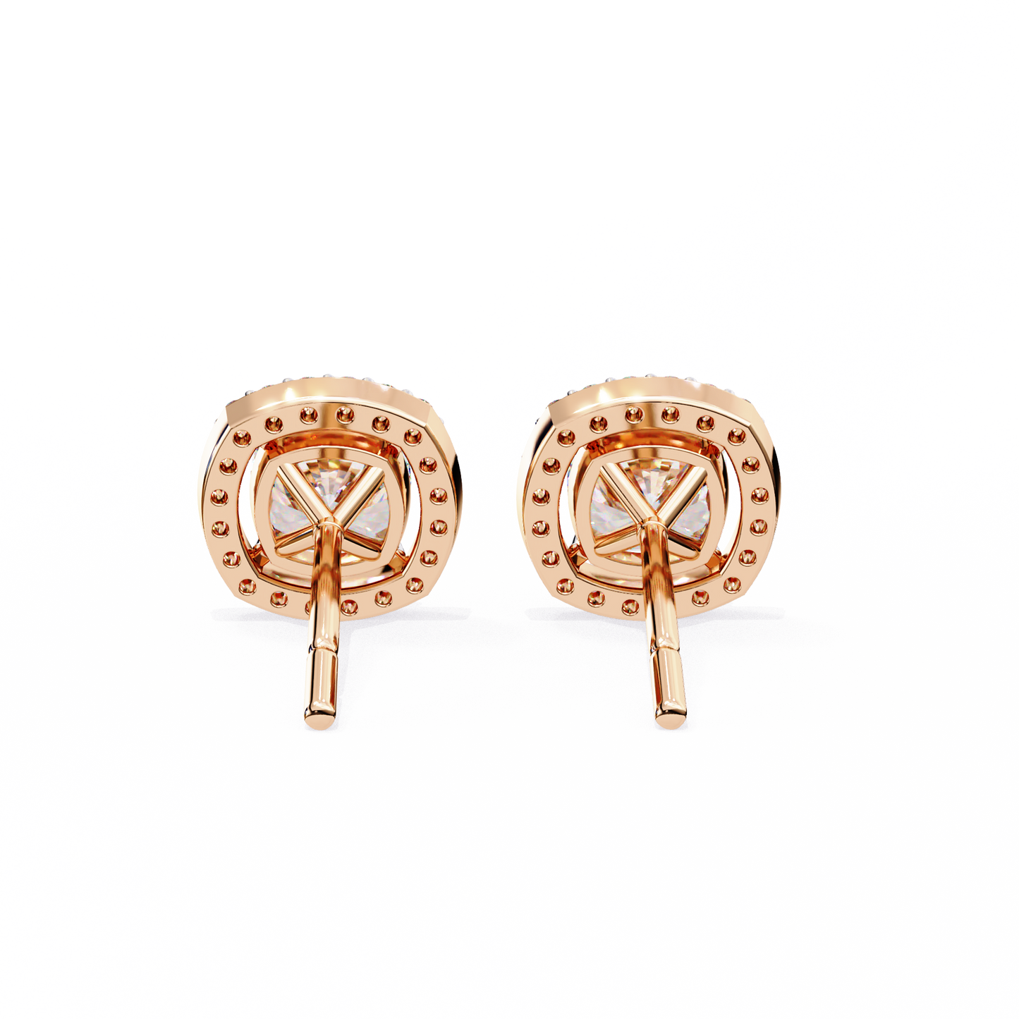 LAB-GROWN DIAMOND EARRING PAIR WITH CUSHION HALO STUD DESIGN IN ROSE GOLD FEATURING DIAMOND CLARITY VVS TO VS+ AND DIAMOND COLOR D–F LUXURY JEWELRY #ROSE GOLD