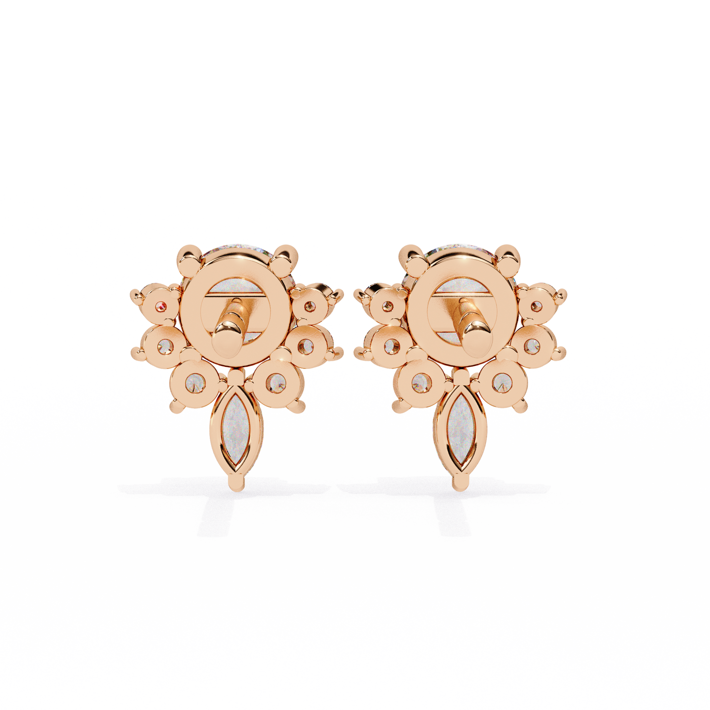 LAB-GROWN DIAMOND EARRING WITH FLORAL CLUSTER STUD SIDE VIEW IN ROSE GOLD FEATURING VVS TO VS+ D–F DIAMONDS LUXURY JEWELRY #ROSE GOLD