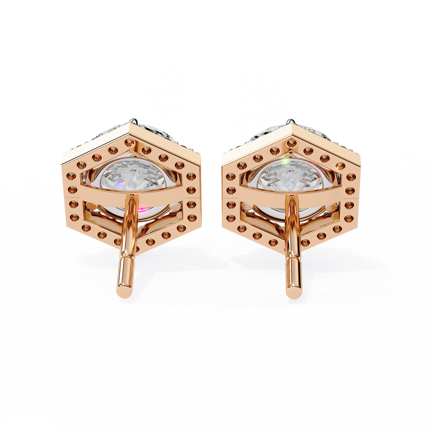 LAB-GROWN DIAMOND EARRING WITH HEXAGON HALO STUD DESIGN IN ROSE GOLD FEATURING VVS TO VS+ D–F DIAMONDS LUXURY JEWELRY #ROSE GOLD