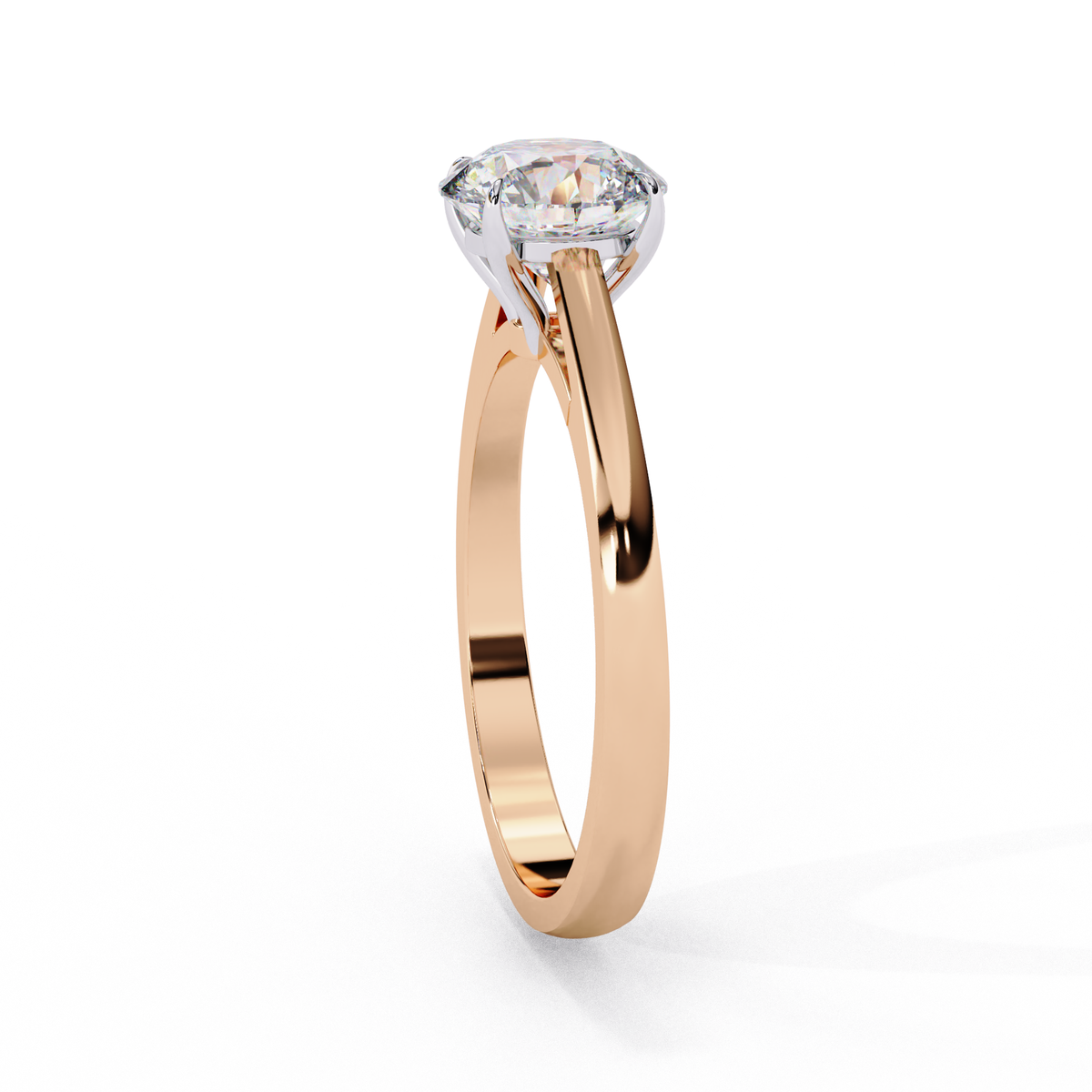Rose gold solitaire engagement ring with white metal four-prong diamond head #ROSE GOLD