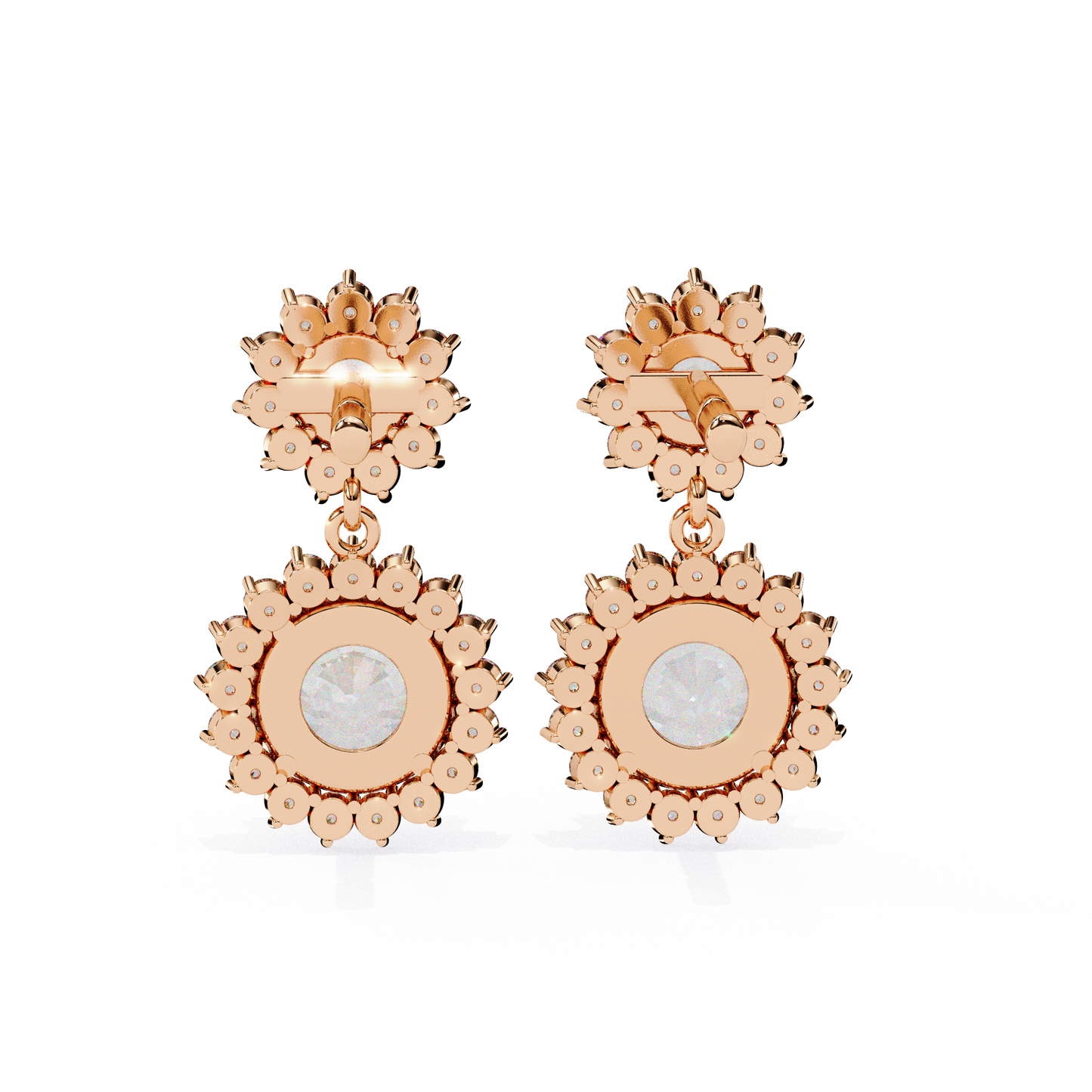 LAB-GROWN DIAMOND EARRING WITH CLASSIC HALO DROP DESIGN IN ROSE GOLD FEATURING DIAMOND CLARITY VVS TO VS+ AND DIAMOND COLOR D–F #ROSE GOLD