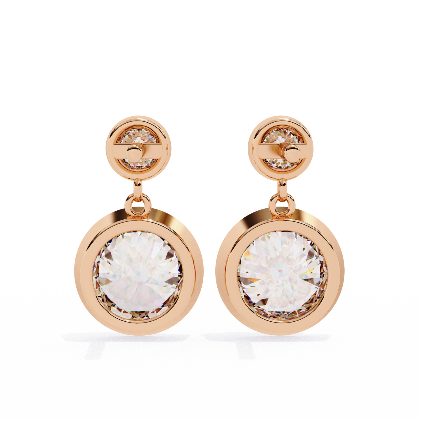 LAB-GROWN DIAMOND EARRING ROUND BEZEL DROP DESIGN VVS TO VS+ D-F ROSE GOLD #ROSE GOLD