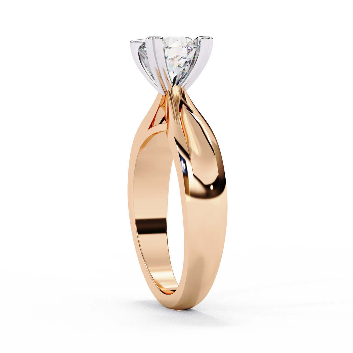 Rose Gold lab-grown diamond solitaire engagement ring with White Gold heart-prong head, VVS to VS+ clarity D–F color center diamond #ROSE GOLD