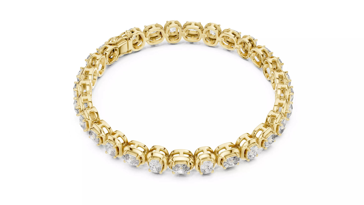 YELLOW GOLD LAB-GROWN DIAMOND BRACELET HIGHLIGHTING CUSHION-SHAPED LINKS, BOX CLASP AND ACCENT DIAMONDS, VVS TO VS+ CLARITY, D–F COLOR #YELLOW GOLD
