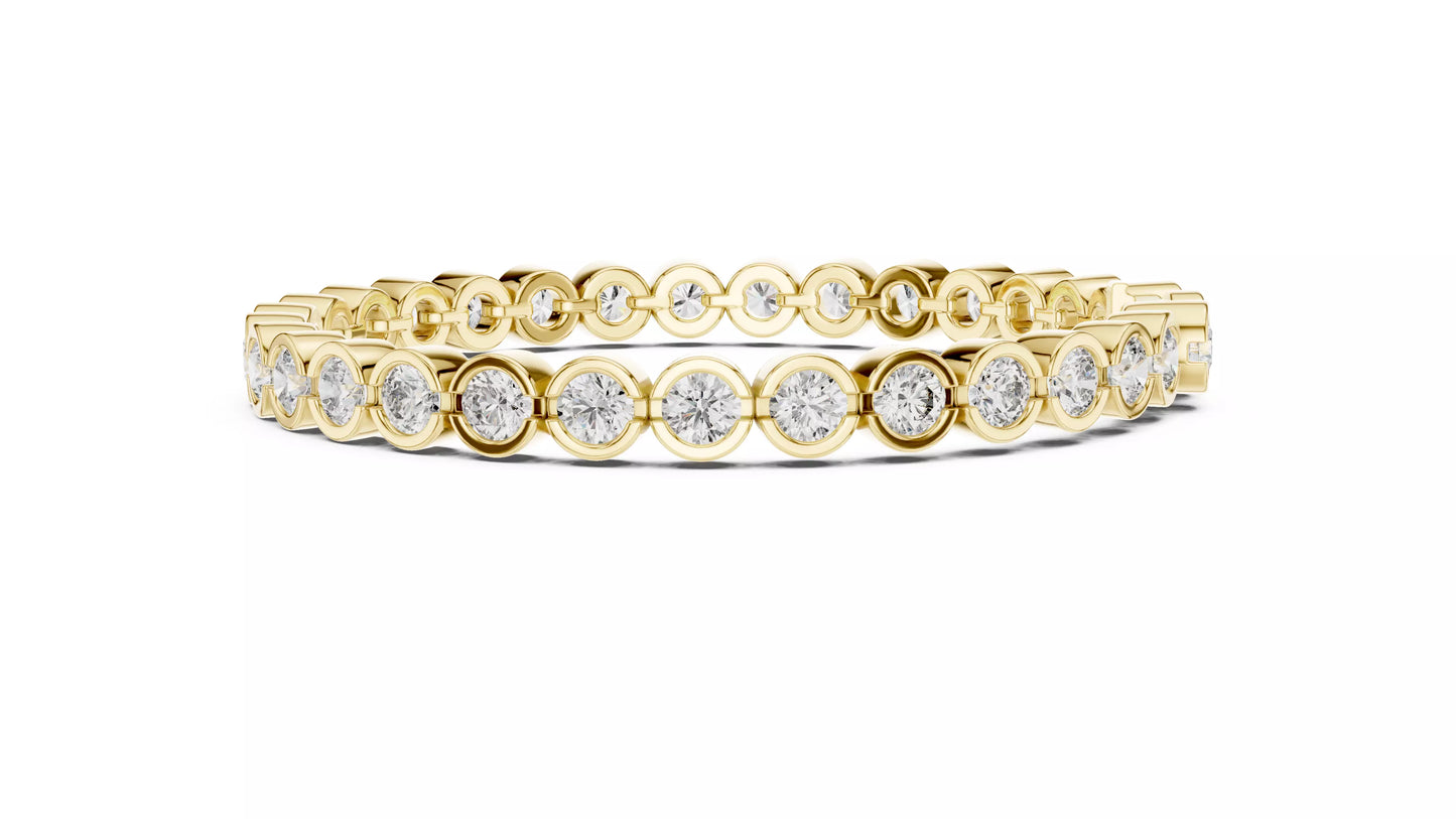YELLOW GOLD LAB-GROWN DIAMOND BRACELET WITH ROUND BEZEL-SET TENNIS DESIGN VVS TO VS+ CLARITY D–F COLOR LUXURY DIAMOND BRACELET #YELLOW GOLD