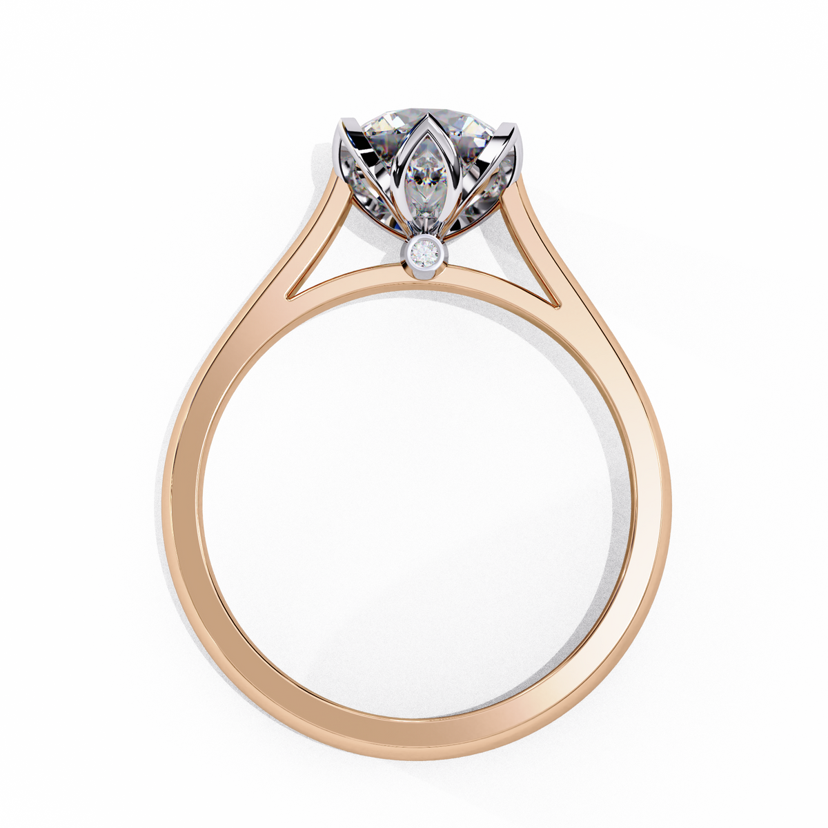 Round brilliant solitaire ring in rose-tone band with white 6-prong head #ROSE GOLD