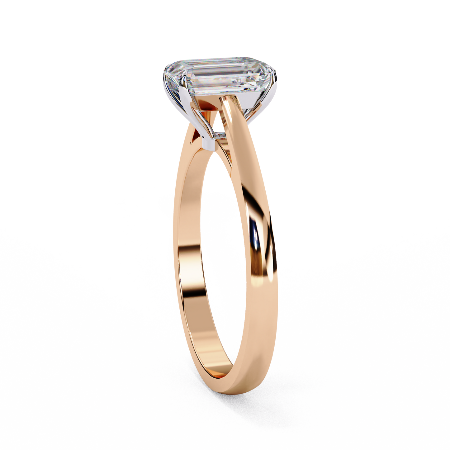 Rose gold cathedral solitaire ring with emerald-cut center stone in four-prong basket #ROSE GOLD