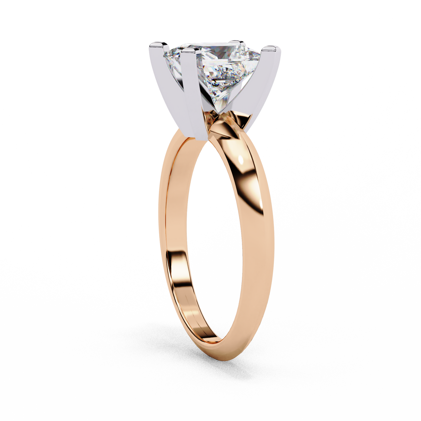 Rose gold solitaire ring with elevated cathedral setting and V-style prongs #ROSE GOLD