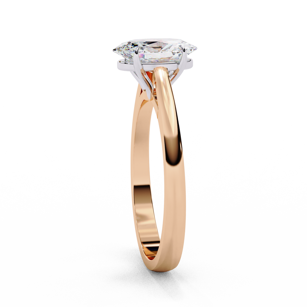 Rose gold oval diamond solitaire engagement ring with white-gold claws on smooth polished band #ROSE GOLD