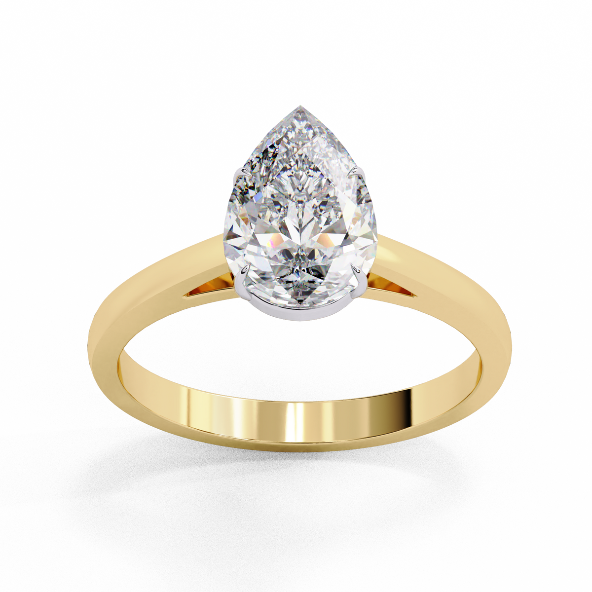 Yellow gold pear-cut solitaire engagement ring with white prong head #YELLOW GOLD