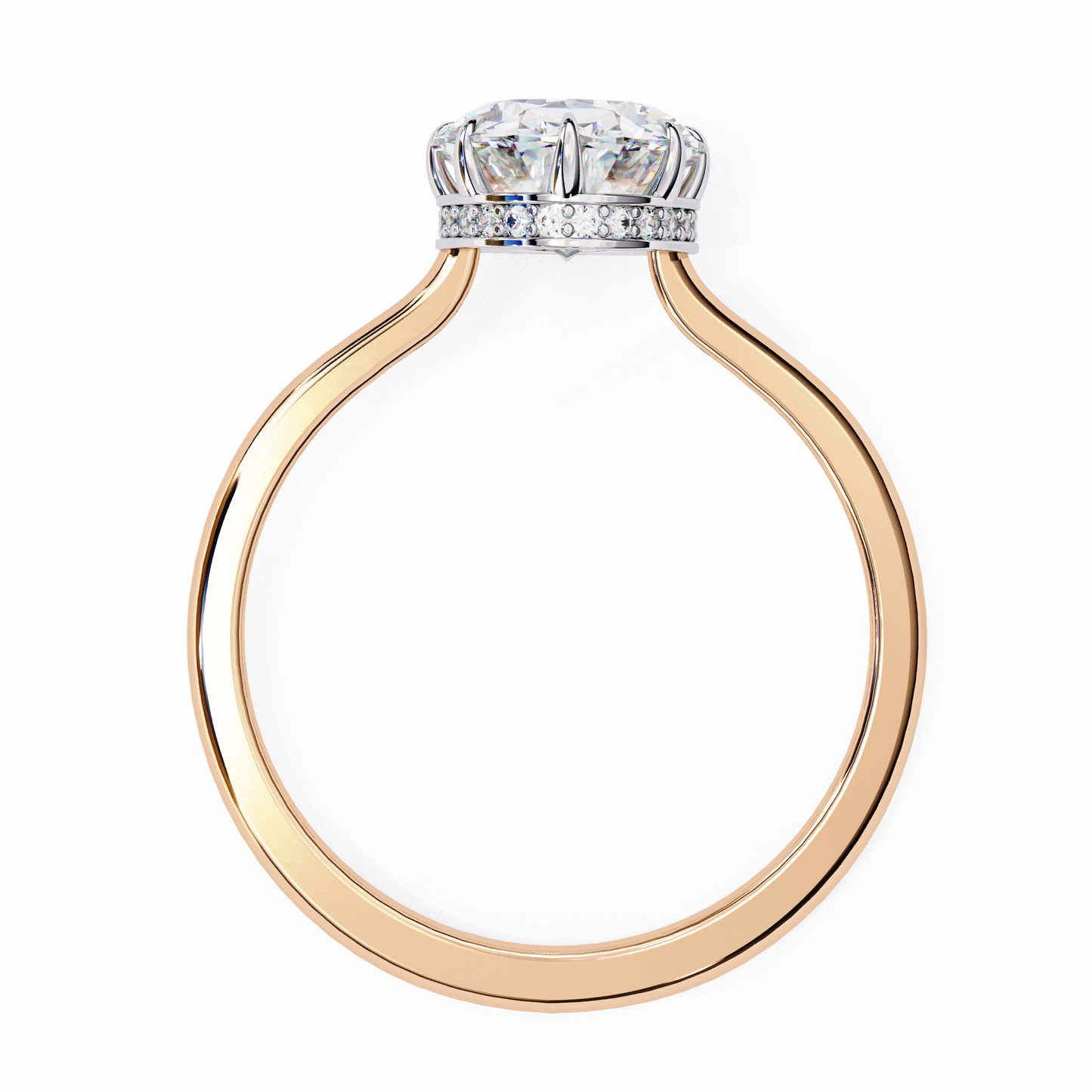 Rose Gold oval lab-grown diamond engagement ring with white gold hidden halo under the center stone #ROSE GOLD
