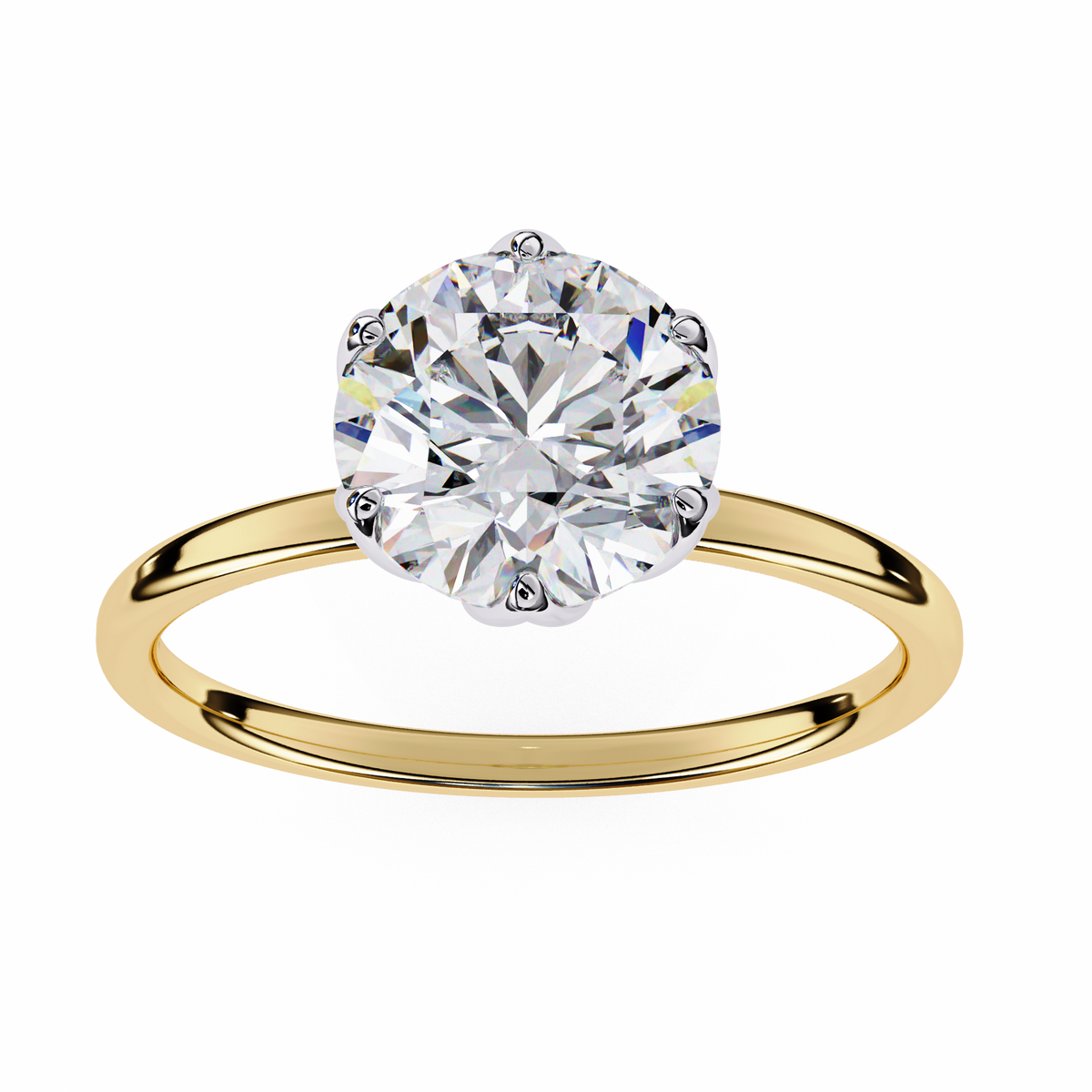 YELLOW GOLD SOLITAIRE RING WITH ROUND LAB-GROWN DIAMOND IN SIX-PRONG FLORAL CATHEDRAL SETTING ##YELLOW GOLD