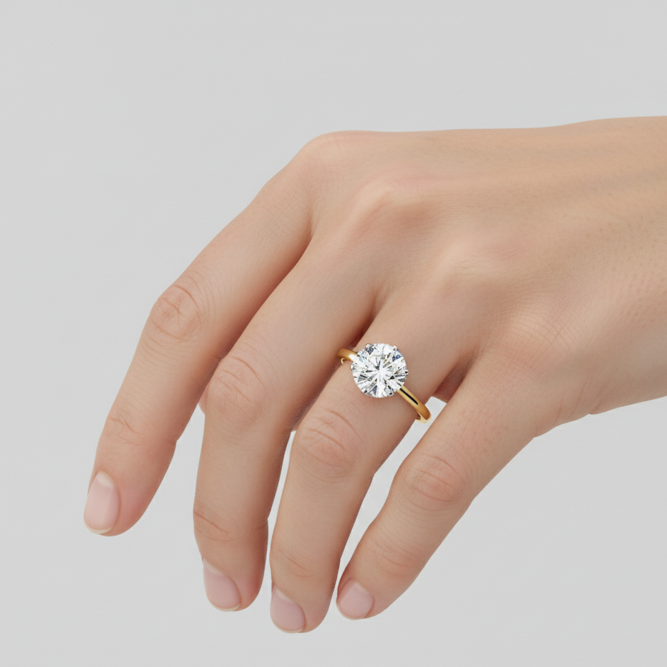 Celestia Bloom Lab Diamond Solitaire Ring | Round Cut Floral Cathedral Engagement
