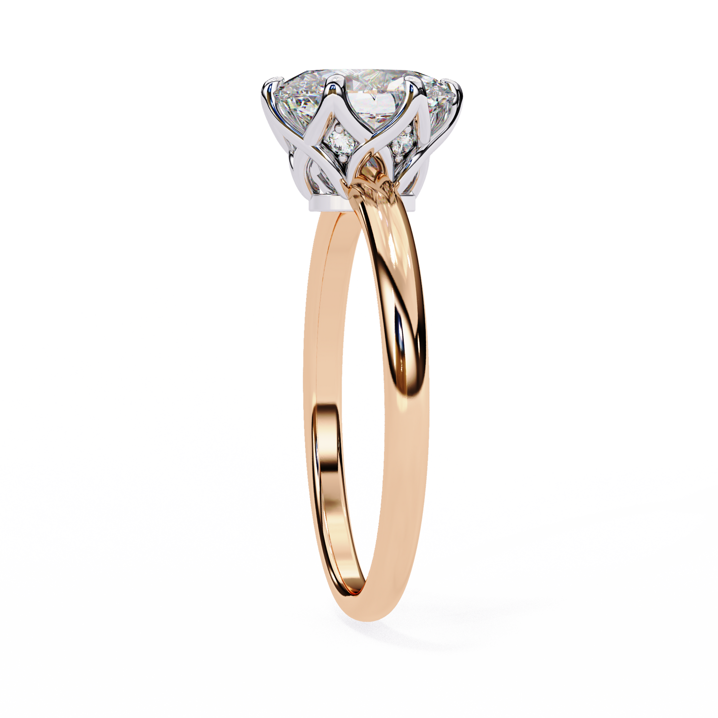 Oval lab-grown diamond solitaire ring with White Gold setting and Rose Gold band, featuring hidden halo accent stones #ROSE GOLD