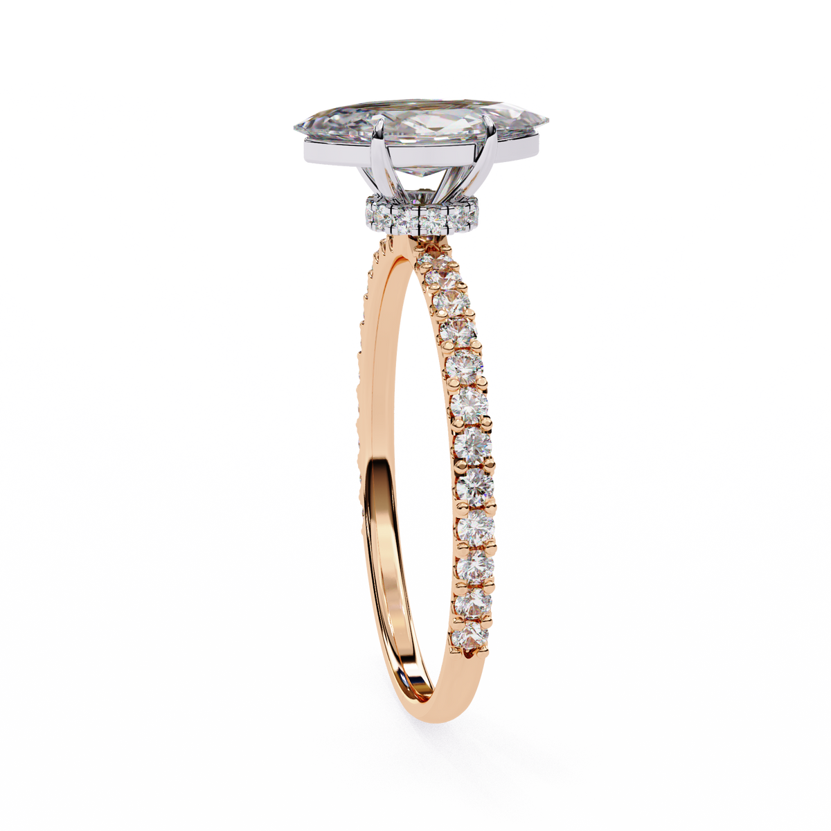 MARQUISE-CUT LAB-GROWN DIAMOND RING WITH ROUND-ACCENT BAND IN ROSE GOLD ##ROSE GOLD