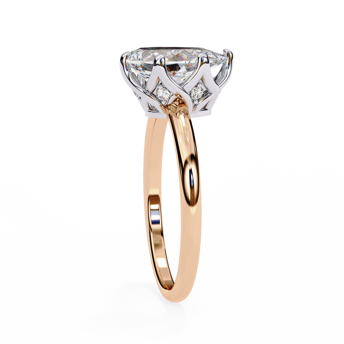 Rose Gold pear lab-grown diamond ring with white gold prongs and high-polish band #ROSE GOLD