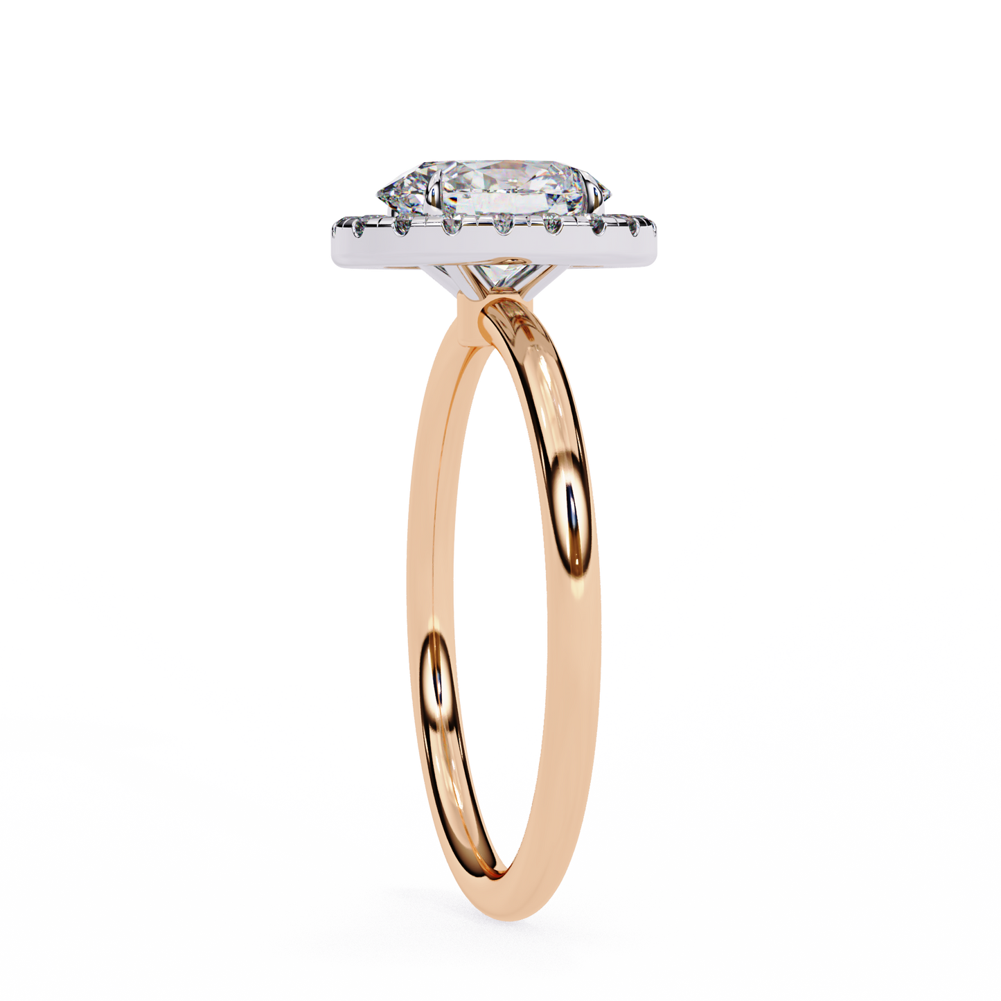 ROSE GOLD WITH OVAL CENTER AND ROUND HALO ##ROSE GOLD