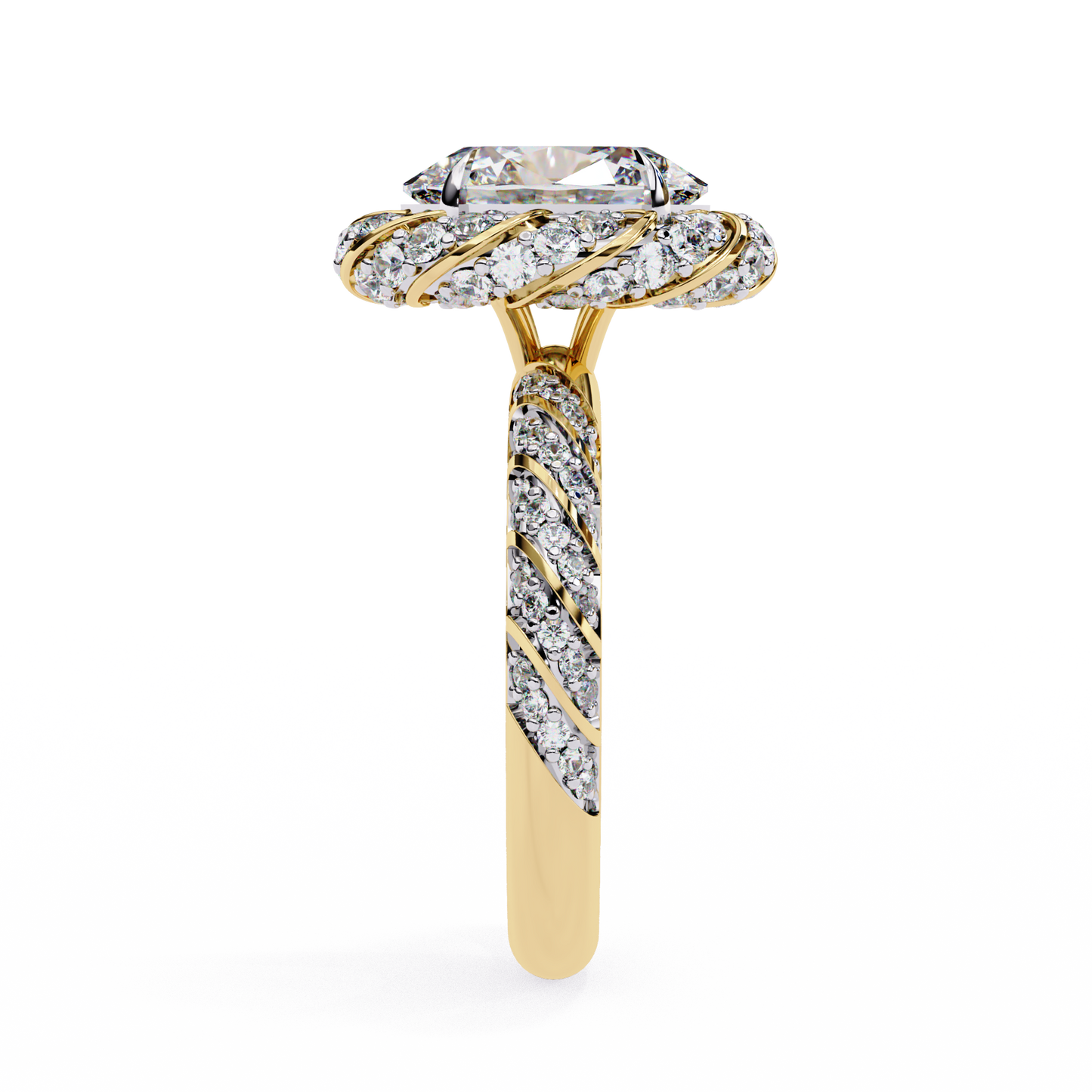 YELLOW GOLD OVAL DIAMOND RING HALO SETTING TWISTED PAVE BAND LUXURY ##YELLOW GOLD