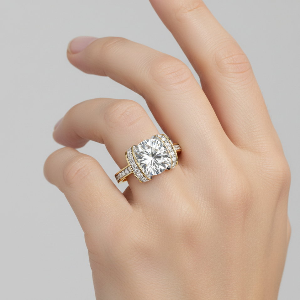 Luminara's Round Lab Diamond Ring | Modern Minimalist Bar Set Solitaire