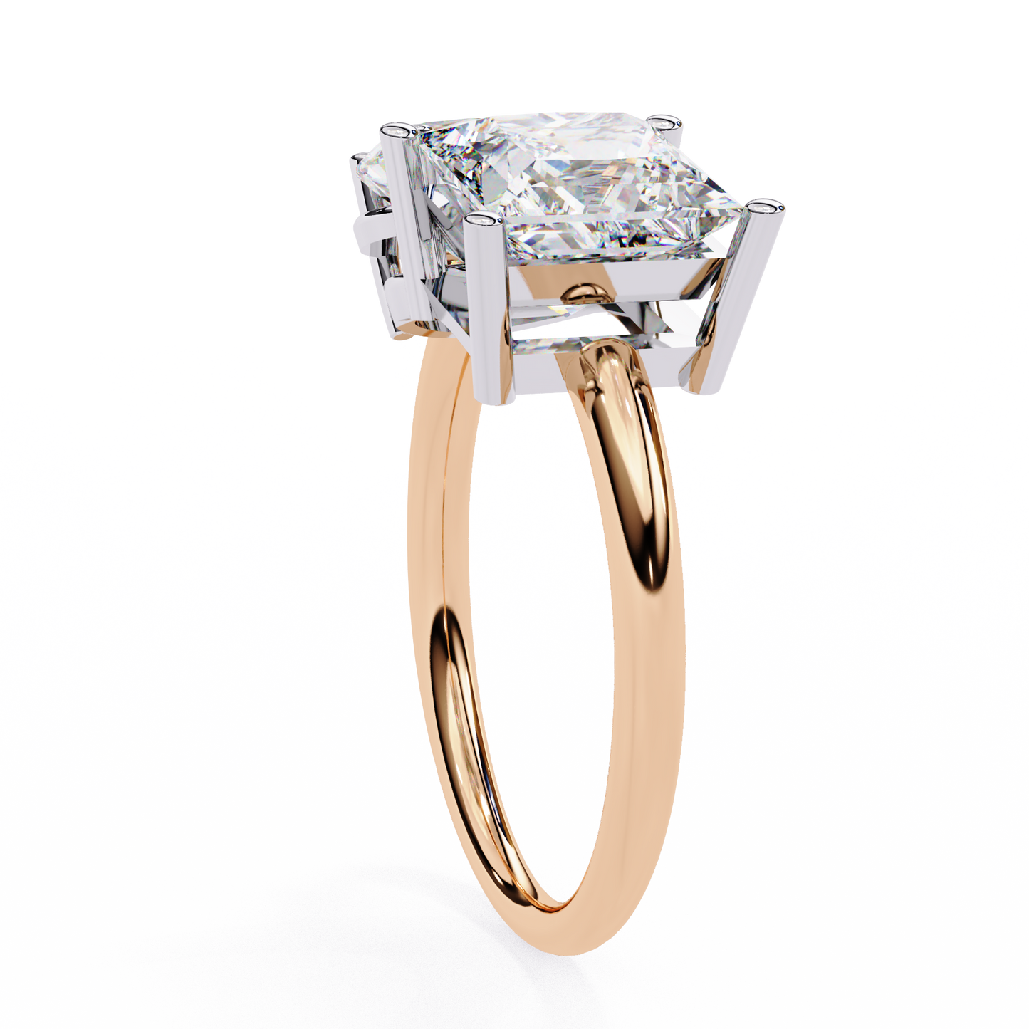 DUAL LAB-GROWN DIAMOND RING WITH PEAR-CUT AND PRINCESS-CUT IN ROSE GOLD BAR SETTING ##ROSE GOLD