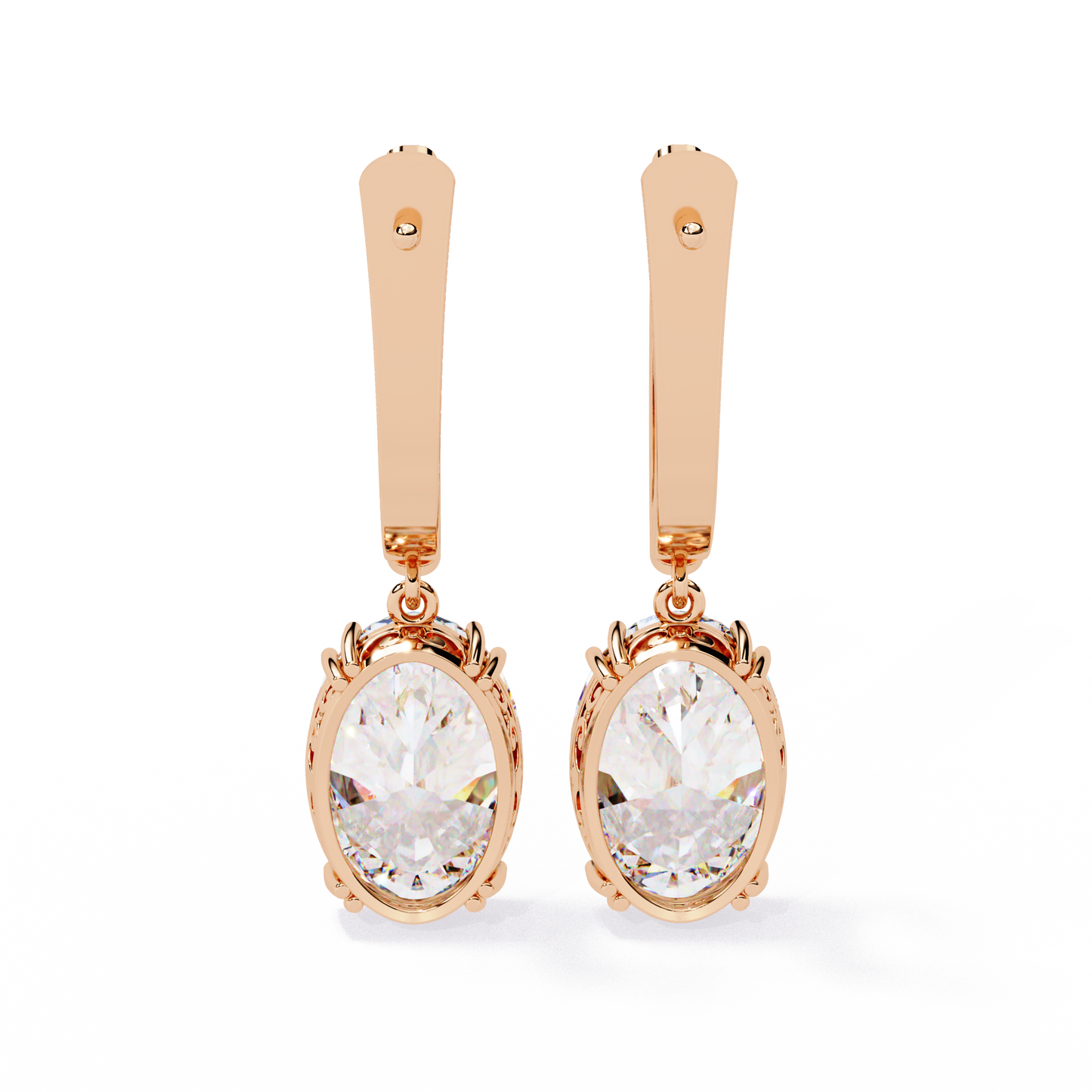 LAB-GROWN DIAMOND EARRING WITH OVAL DROP HOOP DESIGN IN ROSE GOLD FEATURING DIAMOND CLARITY VVS TO VS+ AND DIAMOND COLOR D–F LUXURY JEWELRY #ROSE GOLD