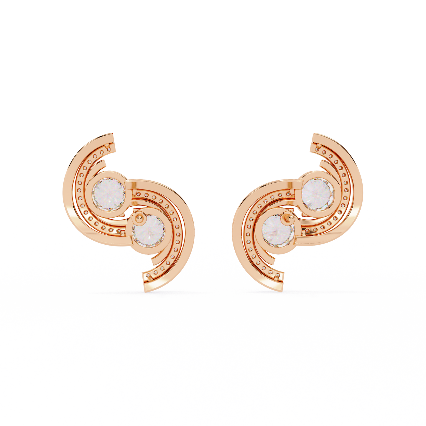 LAB-GROWN DIAMOND EARRING WITH MODERN SWIRL STUD DESIGN IN ROSE GOLD SIDE VIEW FEATURING VVS TO VS+ D–F DIAMONDS LUXURY JEWELRY #ROSE GOLD