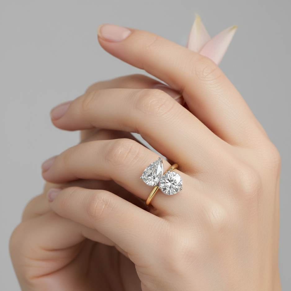 Eternal Duo Toi et Moi Lab Diamond Ring | Pear & Round Cut Two-Stone Engagement Ring