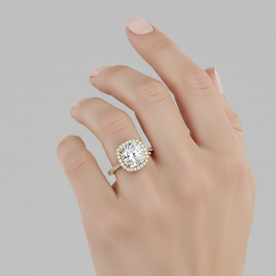 Ethereal Luminance Cushion Halo Solitaire Lab Diamond Elegance Ring