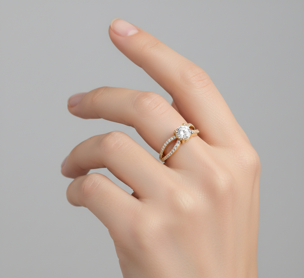 Endless Shine Round Cut Split Shank Lab Created Diamond Ring