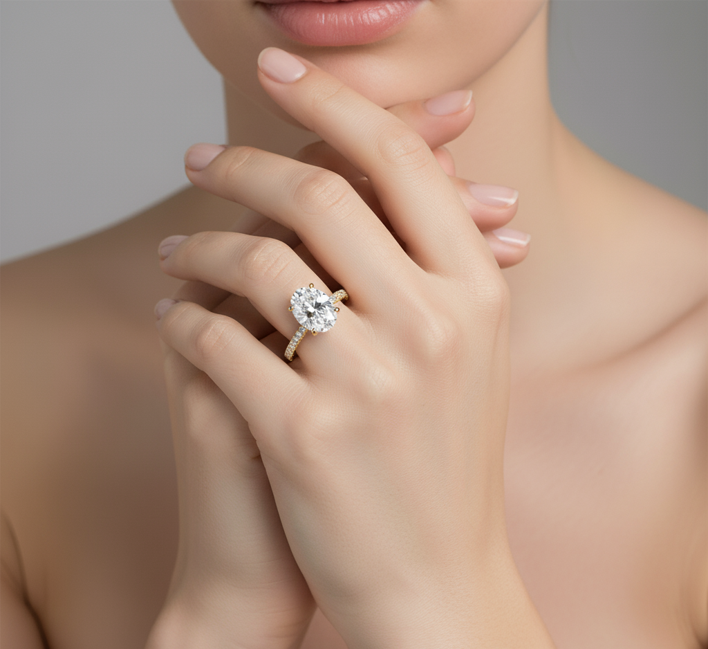 Minimalist Oval Lab-Grown Diamond Ring - Ethereal Glow Design for Brides