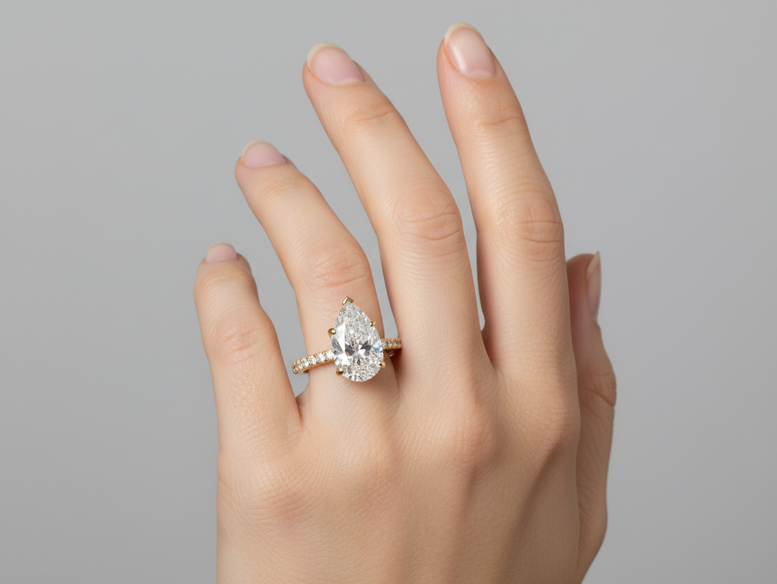 Pear Cut Lab-Grown Diamond Ring - Ethereal Radiance Design for Modern Brides