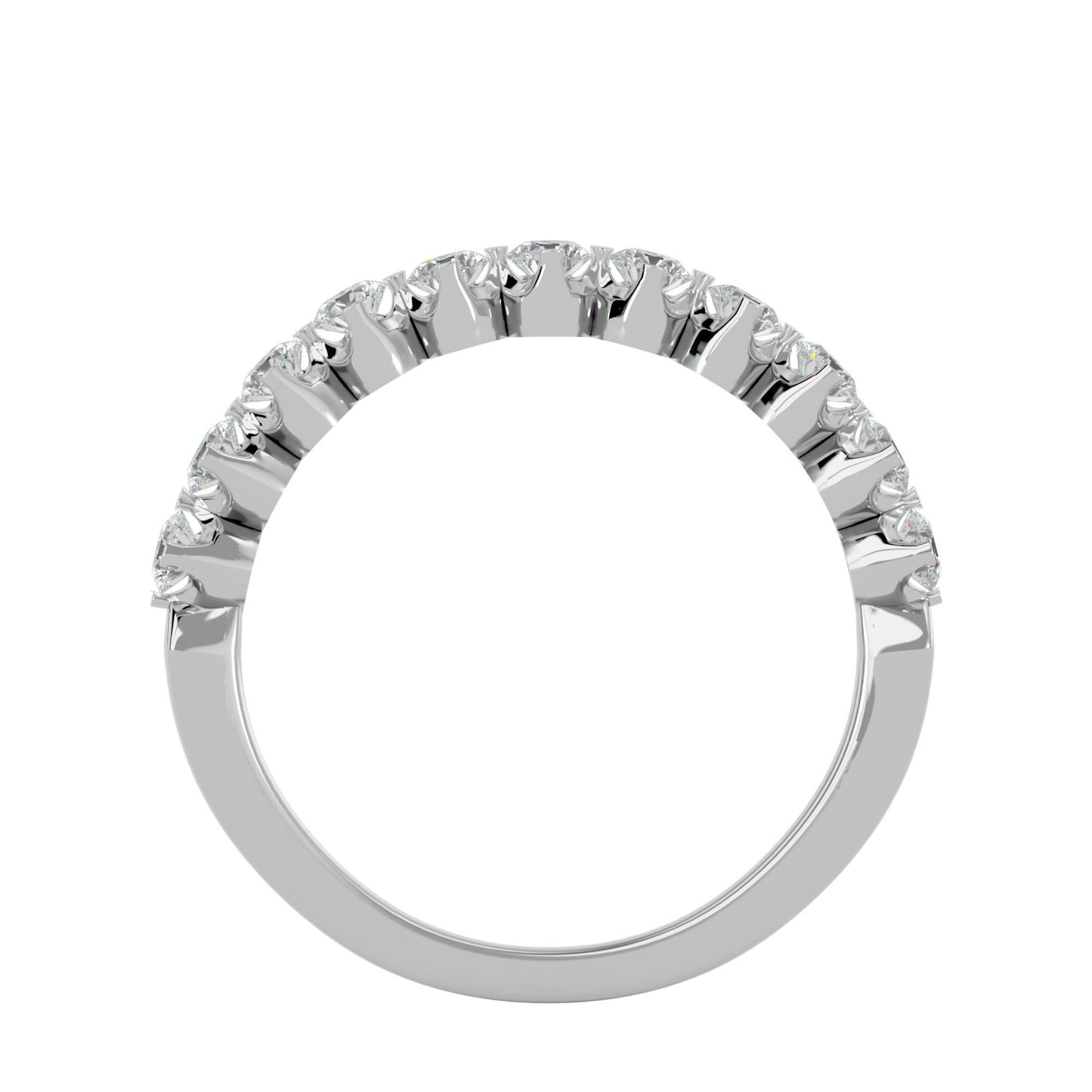 White Gold half eternity lab-grown diamond ring with round prong-set design and D–F color VVS to VS+ clarity diamonds #WHITE GOLD