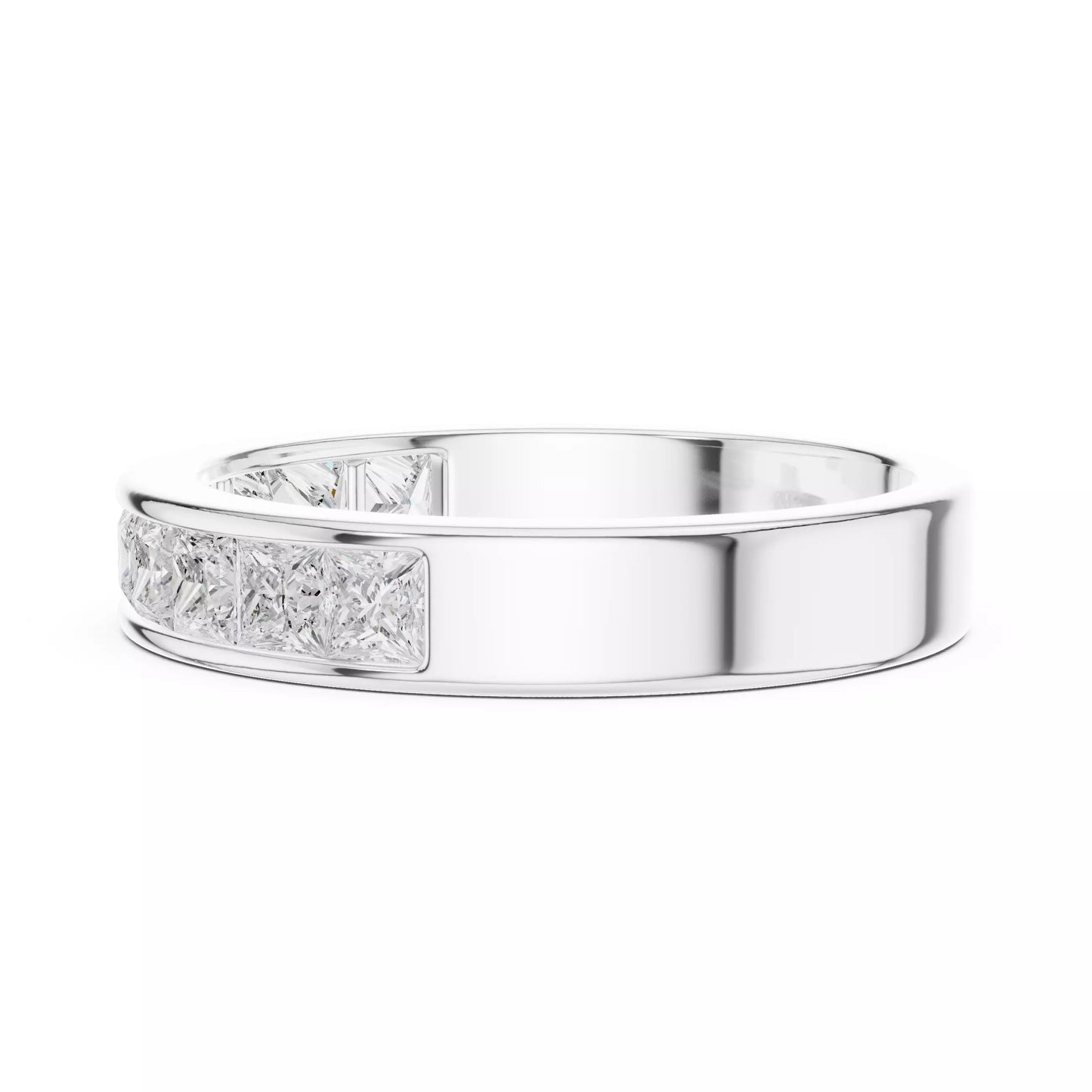 Princess channel-style lab-grown diamond ring, D–F color VVS to VS+ diamonds in bright white gold band #WHITE GOLD