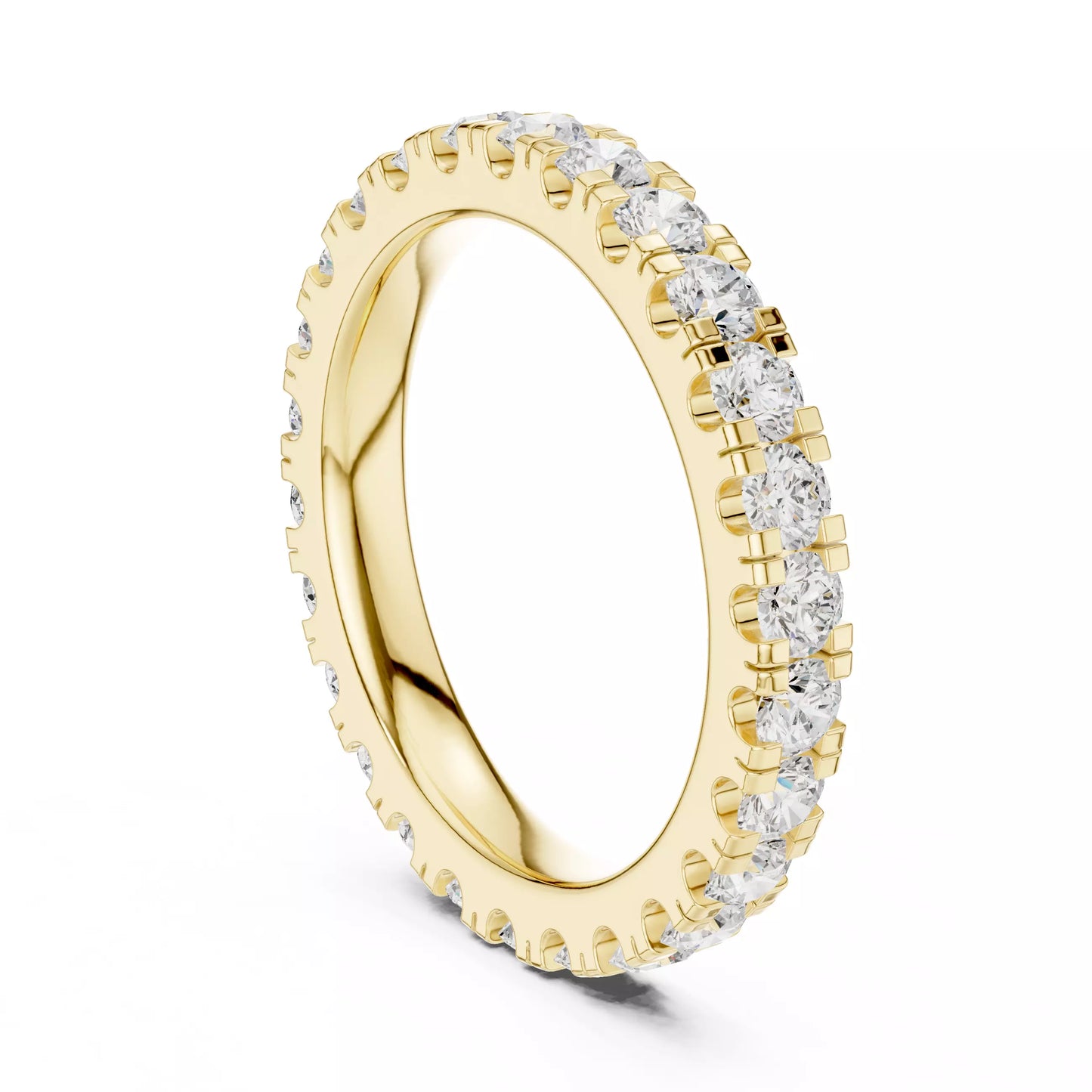 Yellow gold lab-grown diamond eternity ring, round VVS–VS+ D–F diamonds in U‑cut prong setting, fine lab-grown diamond jewelry band #YELLOW GOLD