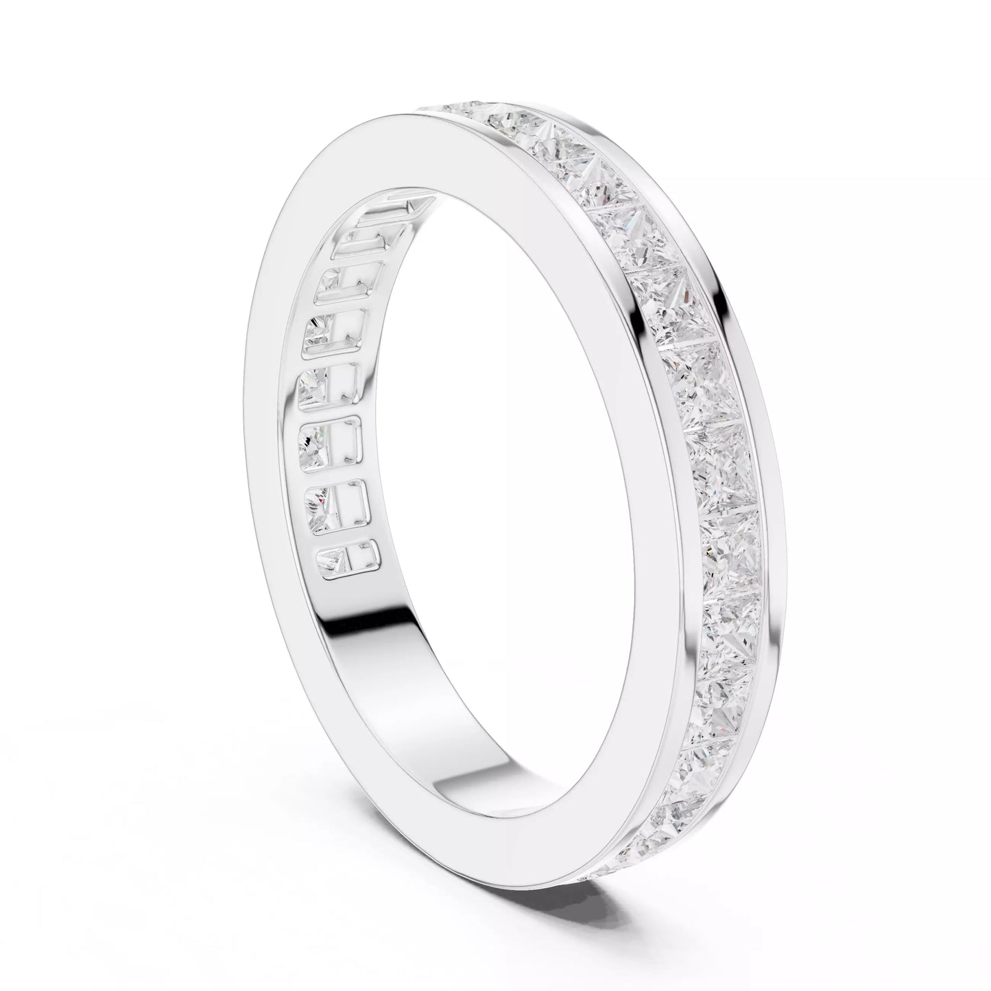 White gold princess channel half eternity lab-grown diamond ring, D–F color VVS to VS+ clarity diamonds in modern band design #WHITE GOLD