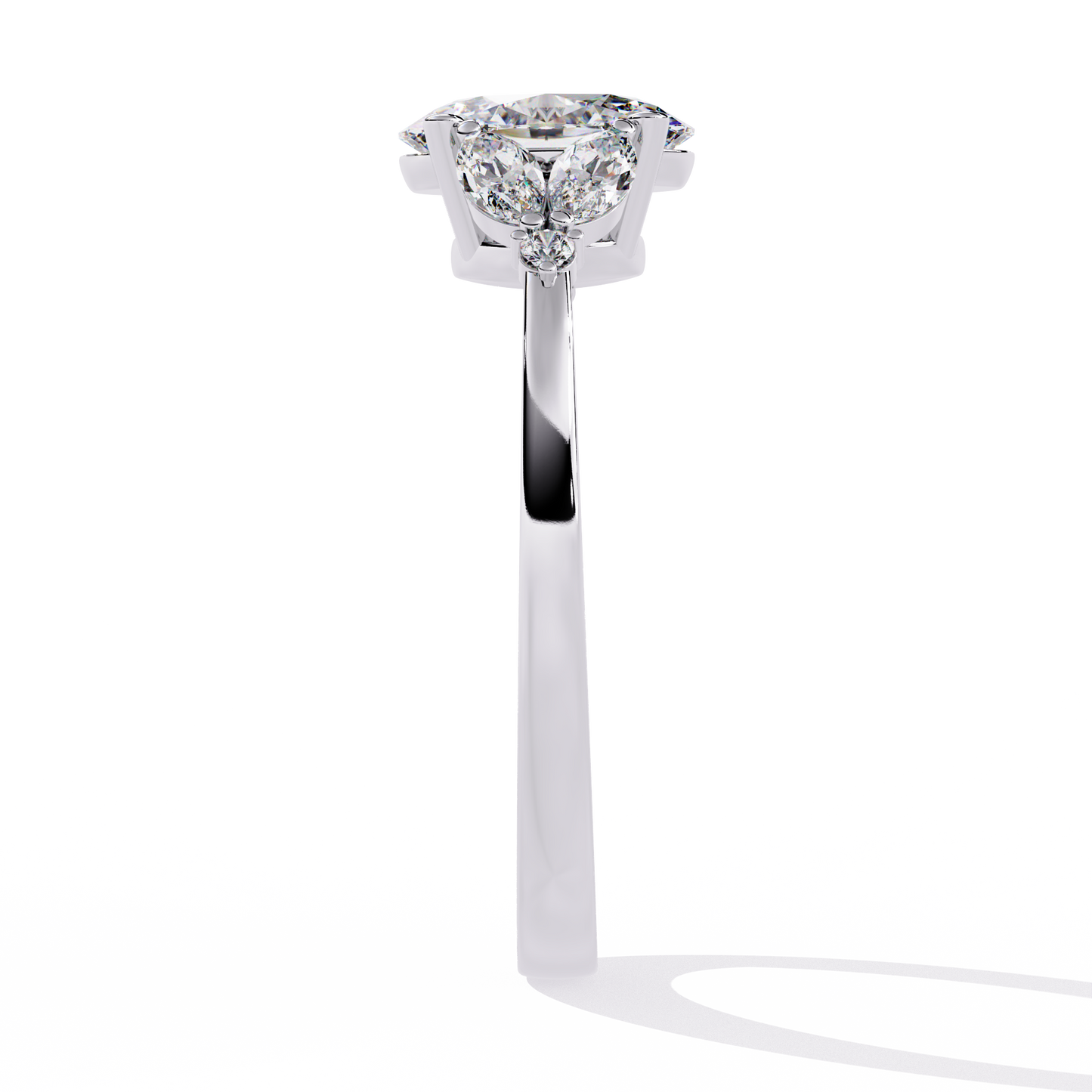 OVAL AND MARQUISE DIAMOND WHITE GOLD SOLITAIRE RING ##WHITE GOLD
