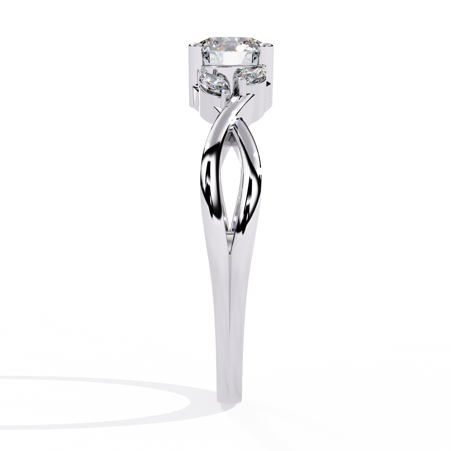 ROUND AND MARQUISE DIAMOND WHITE GOLD SOLITAIRE RING ##WHITE GOLD