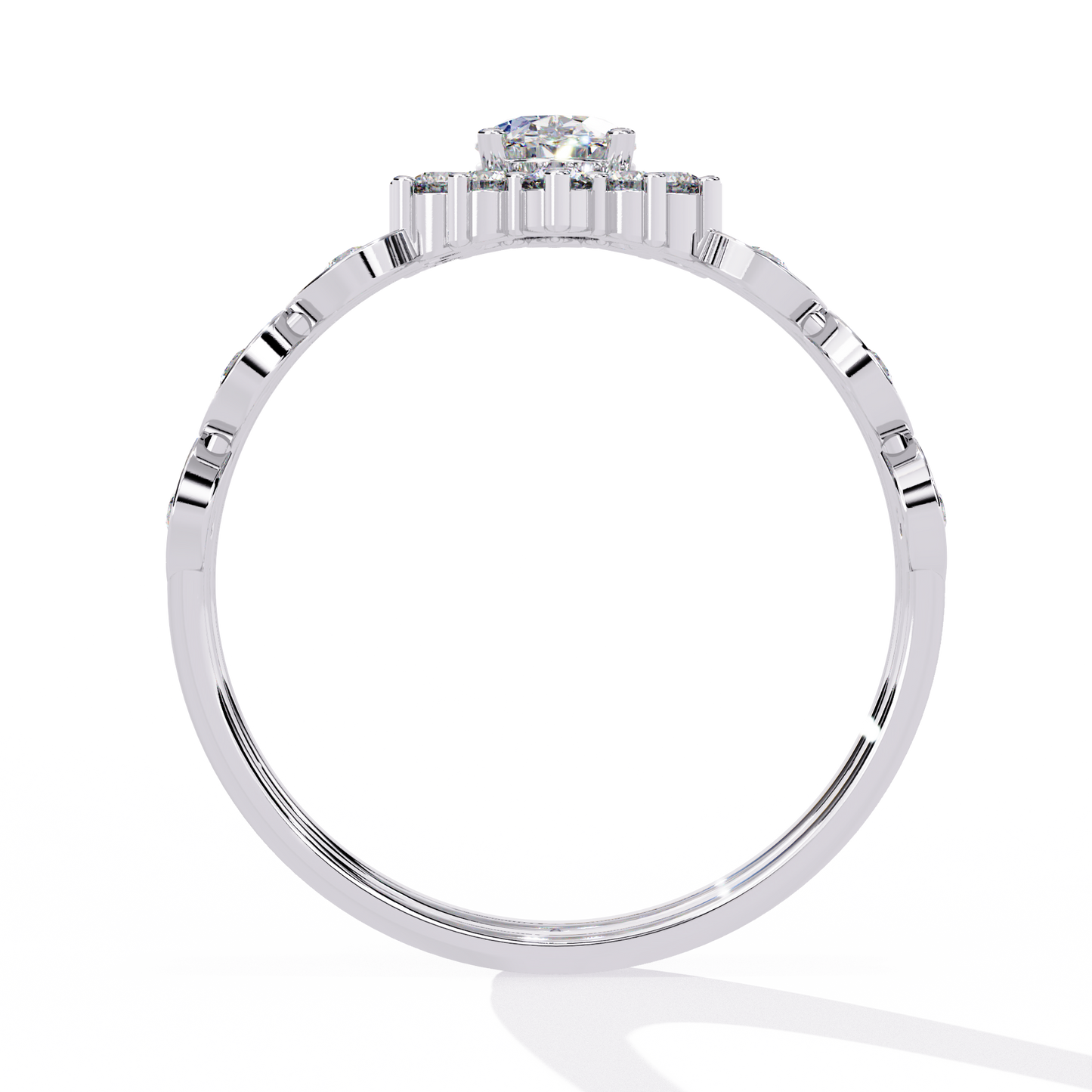 OVAL AND ROUND DIAMOND WHITE GOLD HALO RING ##WHITE GOLD