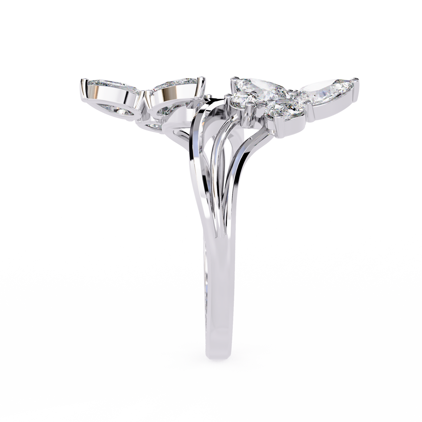 PEAR AND ROUND DIAMOND WHITE GOLD RING ##WHITE GOLD