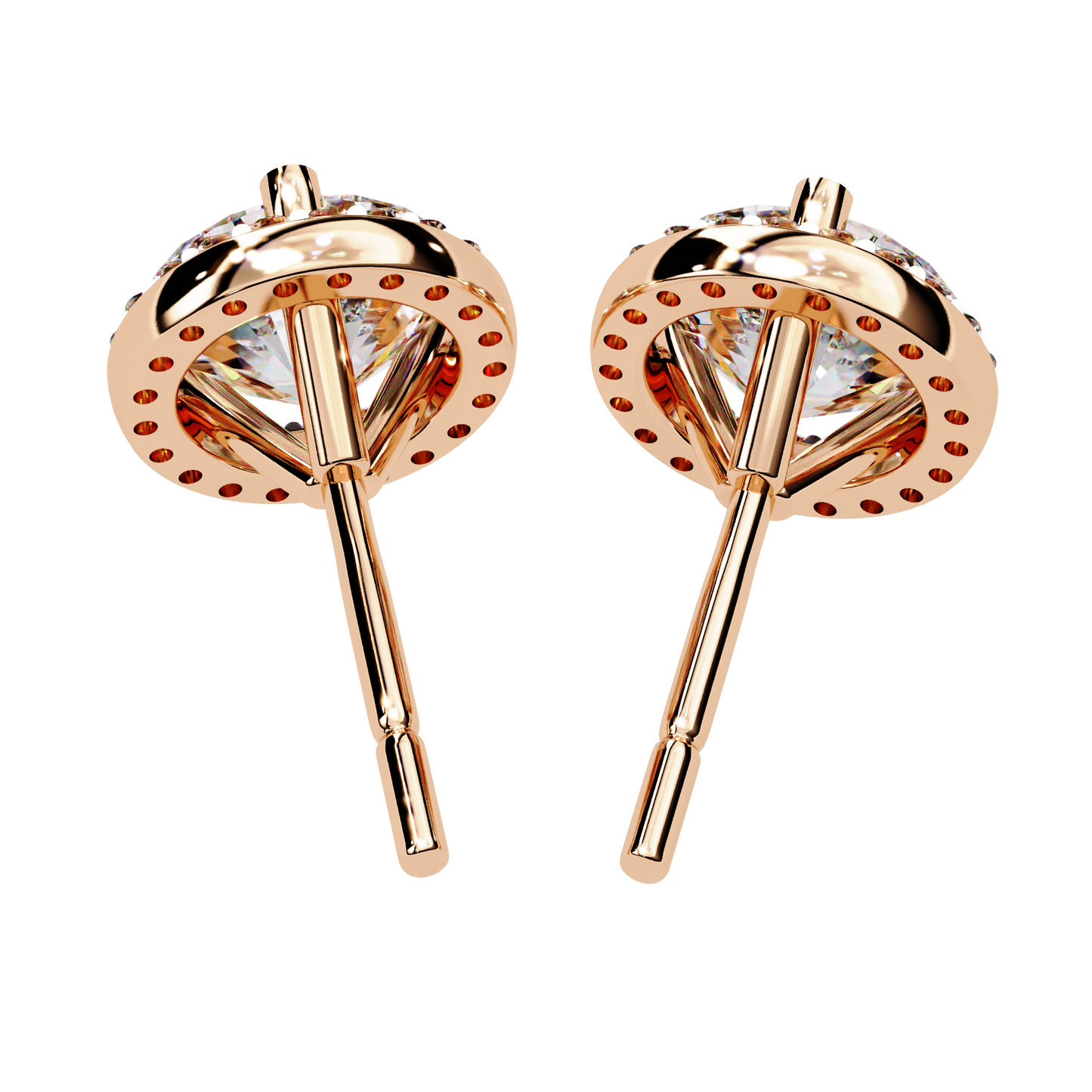 LAB-GROWN DIAMOND EARRING WITH CLASSIC HALO STUD DESIGN IN ROSE GOLD FEATURING DIAMOND CLARITY VVS TO VS+ AND DIAMOND COLOR D–F LUXURY JEWELRY #ROSE GOLD