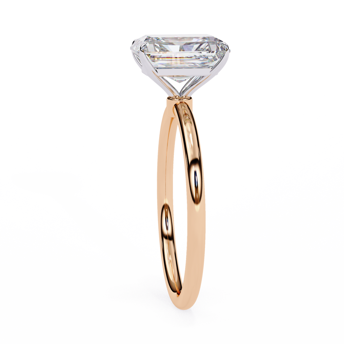 ROSE GOLD RADIANT-CUT LAB DIAMOND ENGAGEMENT RING WITH ELEVATED FOUR-PRONG SETTING ##ROSE GOLD