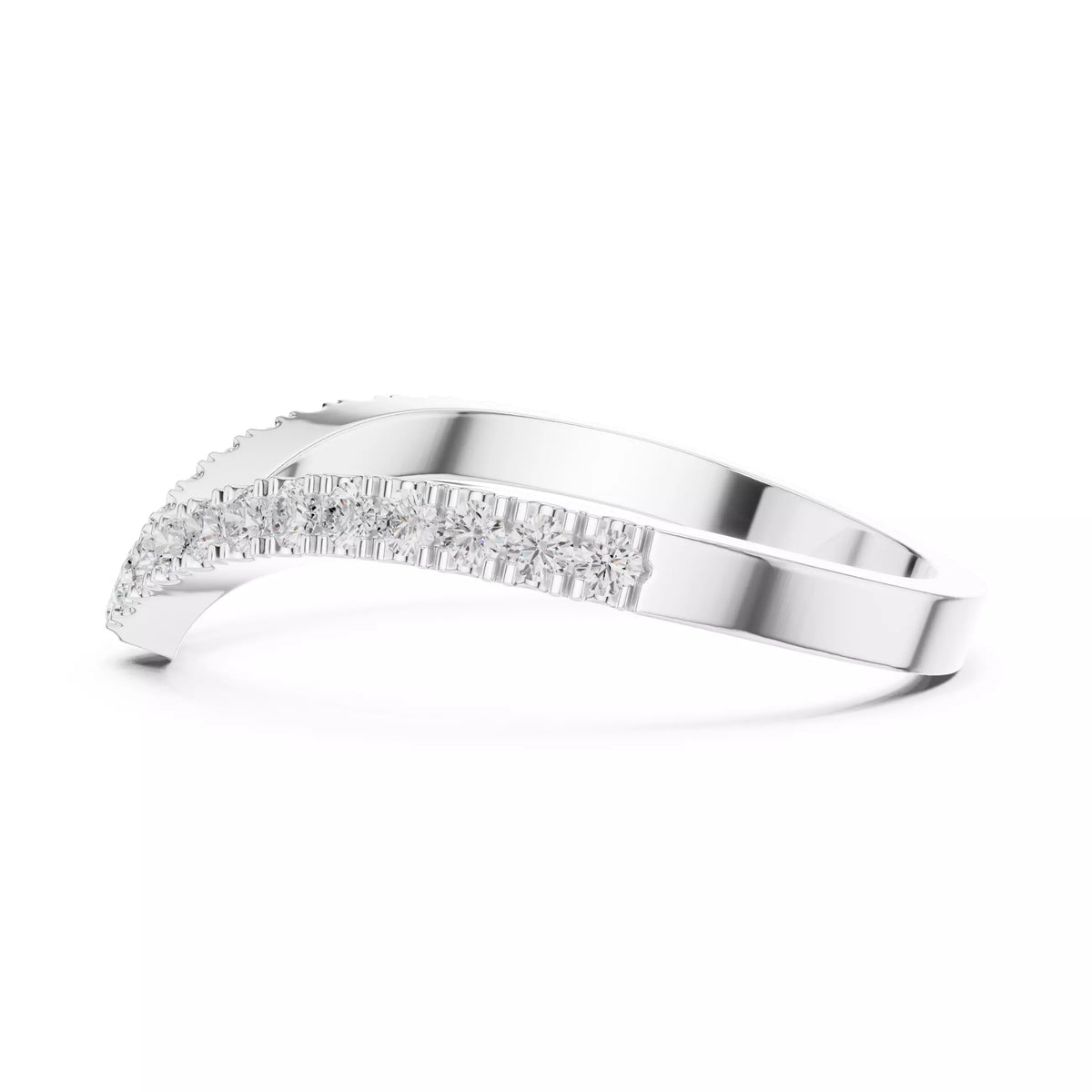 Eternal Chevron V-shaped curved lab-grown diamond ring with round pavé-set diamonds in White Gold featuring D–F color and VVS to VS+ clarity #WHITE GOLD