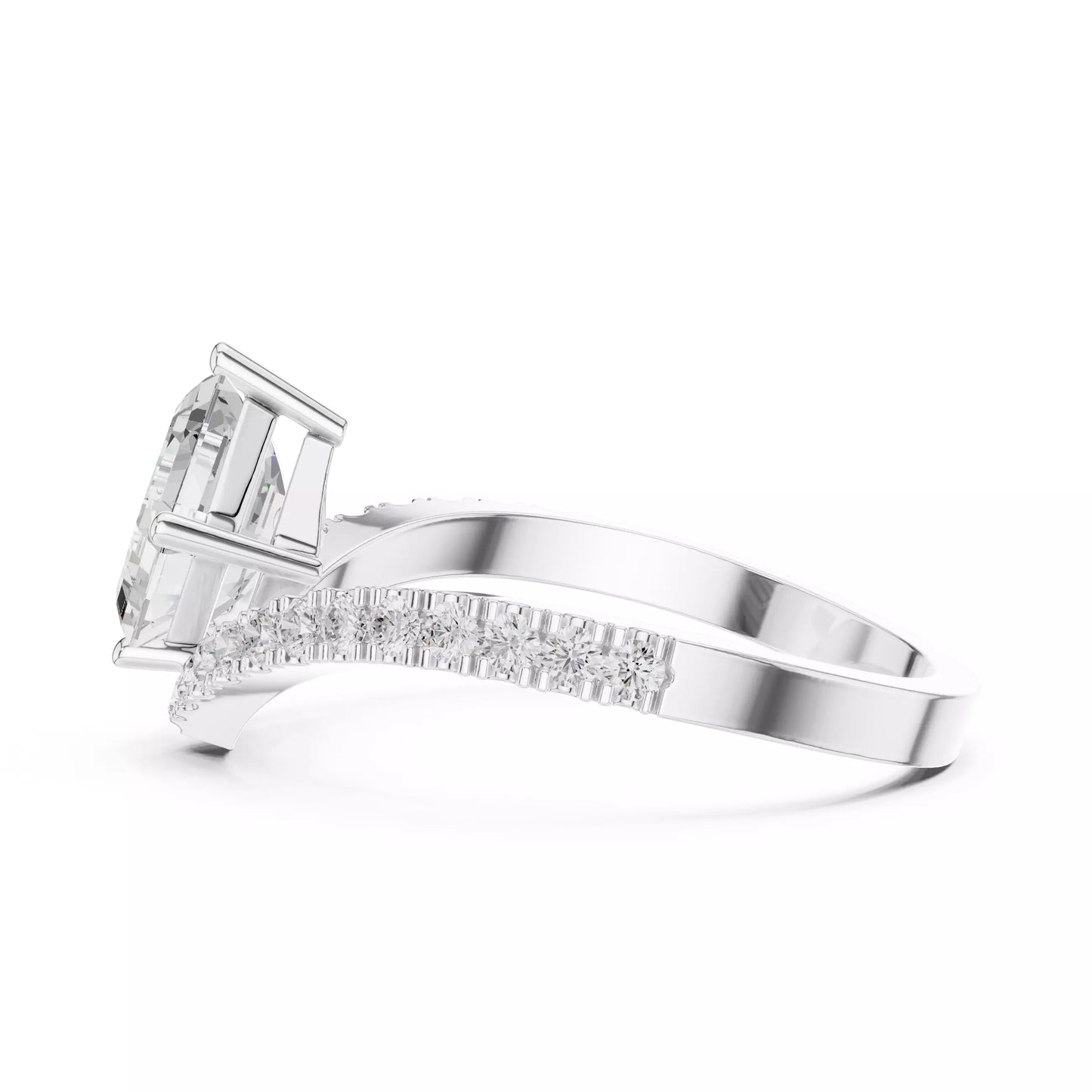 Lab-grown diamond ring with asscher-cut center, V-shaped chevron design, VVS to VS+ clarity, D–F color, White Gold #WHITE GOLD