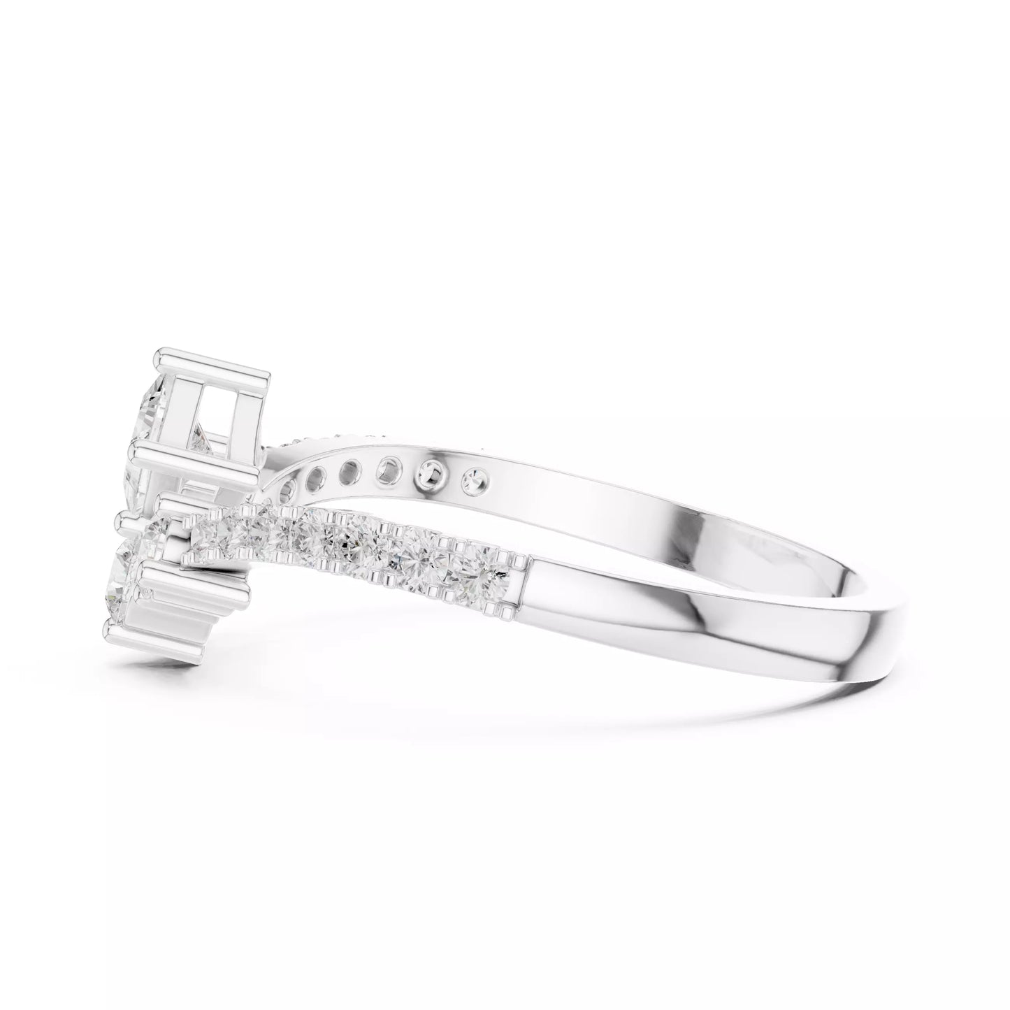 Lab-grown diamond ring with V-shaped cluster design, princess and round diamonds, VVS to VS+ clarity, D–F color, White Gold #WHITE GOLD