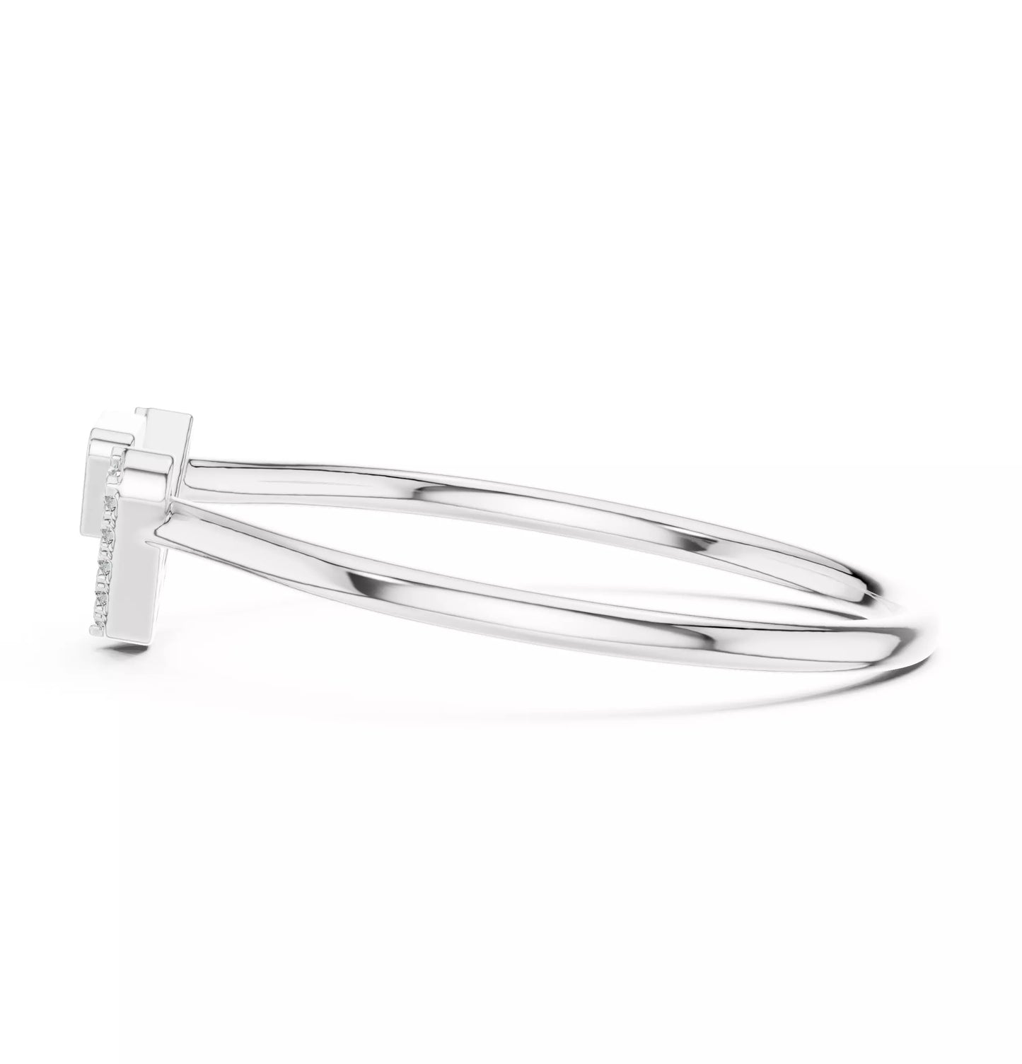 Lab-grown diamond ring with split-style chevron band and floating triangle design, round diamonds, VVS to VS+ clarity, D–F color, White Gold #WHITE GOLD