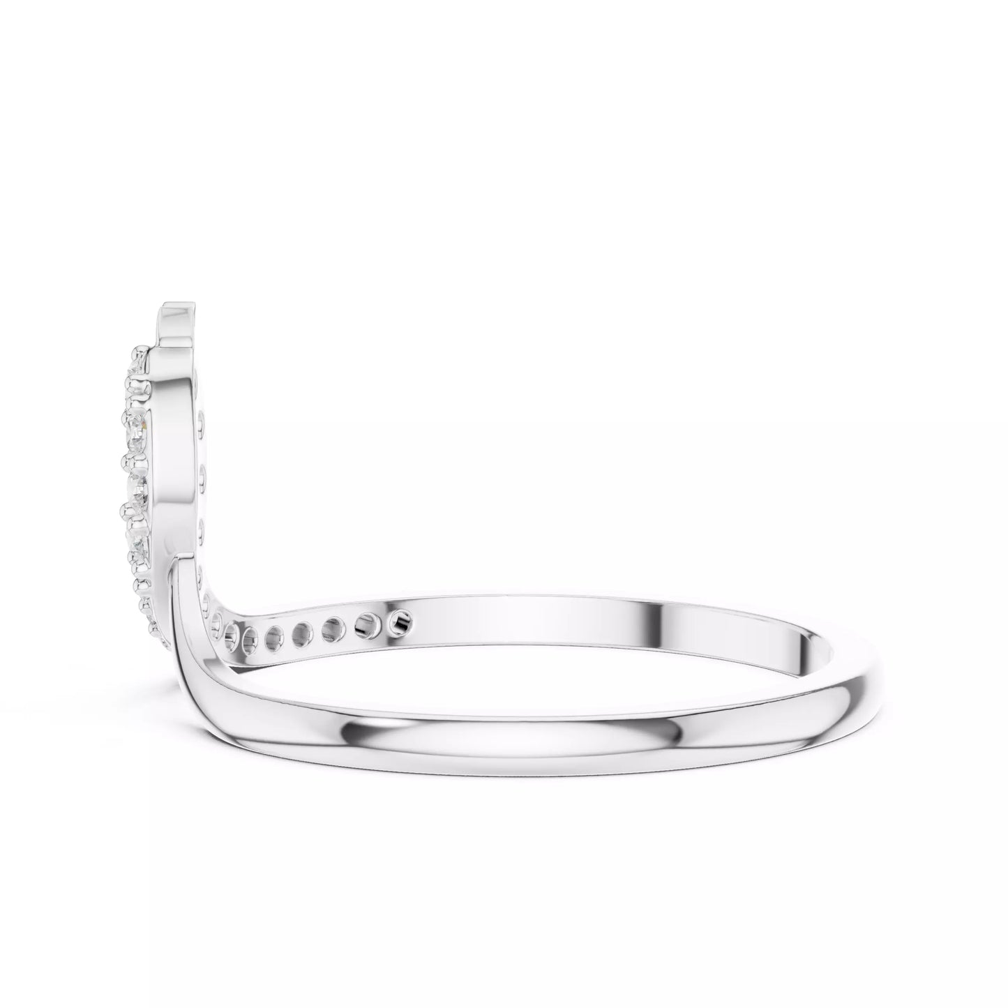 Lab-grown diamond ring front view with open elongated design and round diamonds, VVS to VS+ clarity, D–F color, White Gold prong setting ##WHITE GOLD