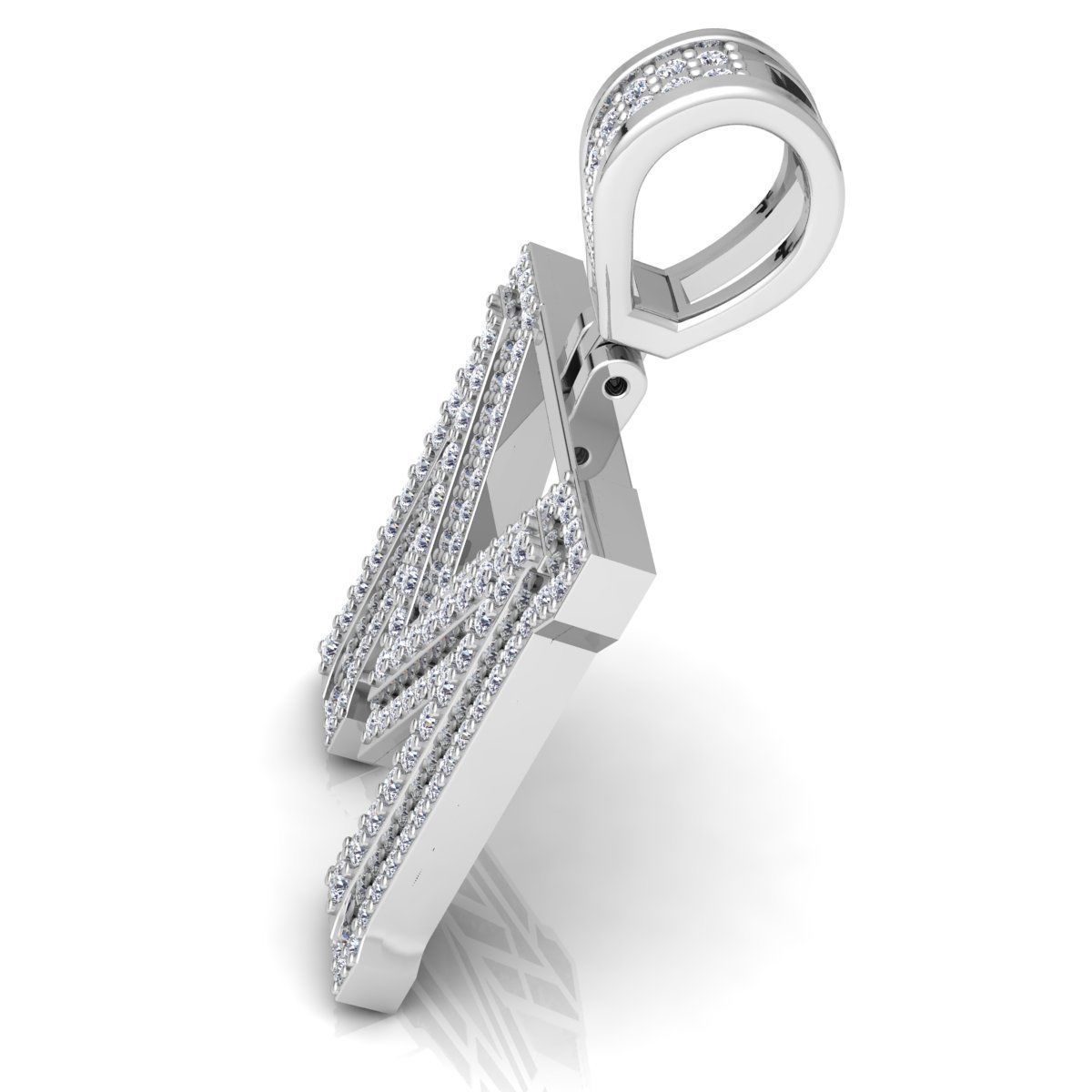 WHITE GOLD INITIAL M PENDANT WITH LAB-GROWN ROUND DIAMOND ##WHITE GOLD