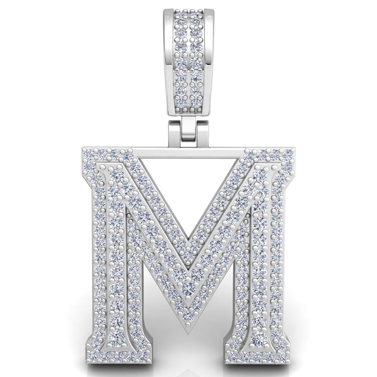 WHITE GOLD INITIAL M PENDANT WITH LAB-GROWN ROUND DIAMOND ##WHITE GOLD